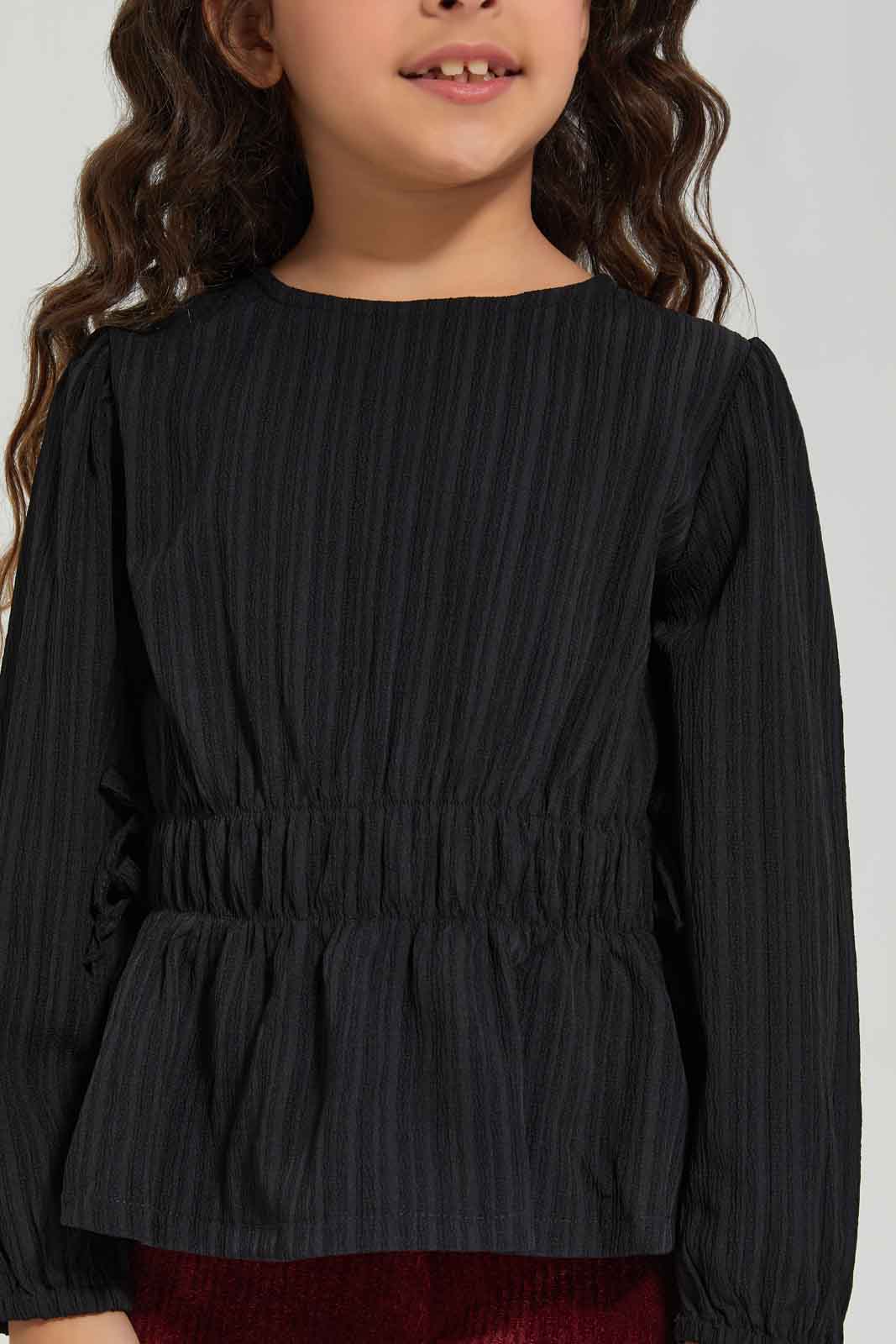 Redtag-VLD-BLOUSE-PEPLUM---BLACK-Category:Blouses,-Colour:Black,-Deals:New-In,-Dept:Girls,-Filter:Girls-(2-to-8-Yrs),-GIR-Blouses,-New-In-GIR-APL,-Non-Sale,-Section:Girls-(0-to-14Yrs),-W22B-Girls-2 to 8 Years