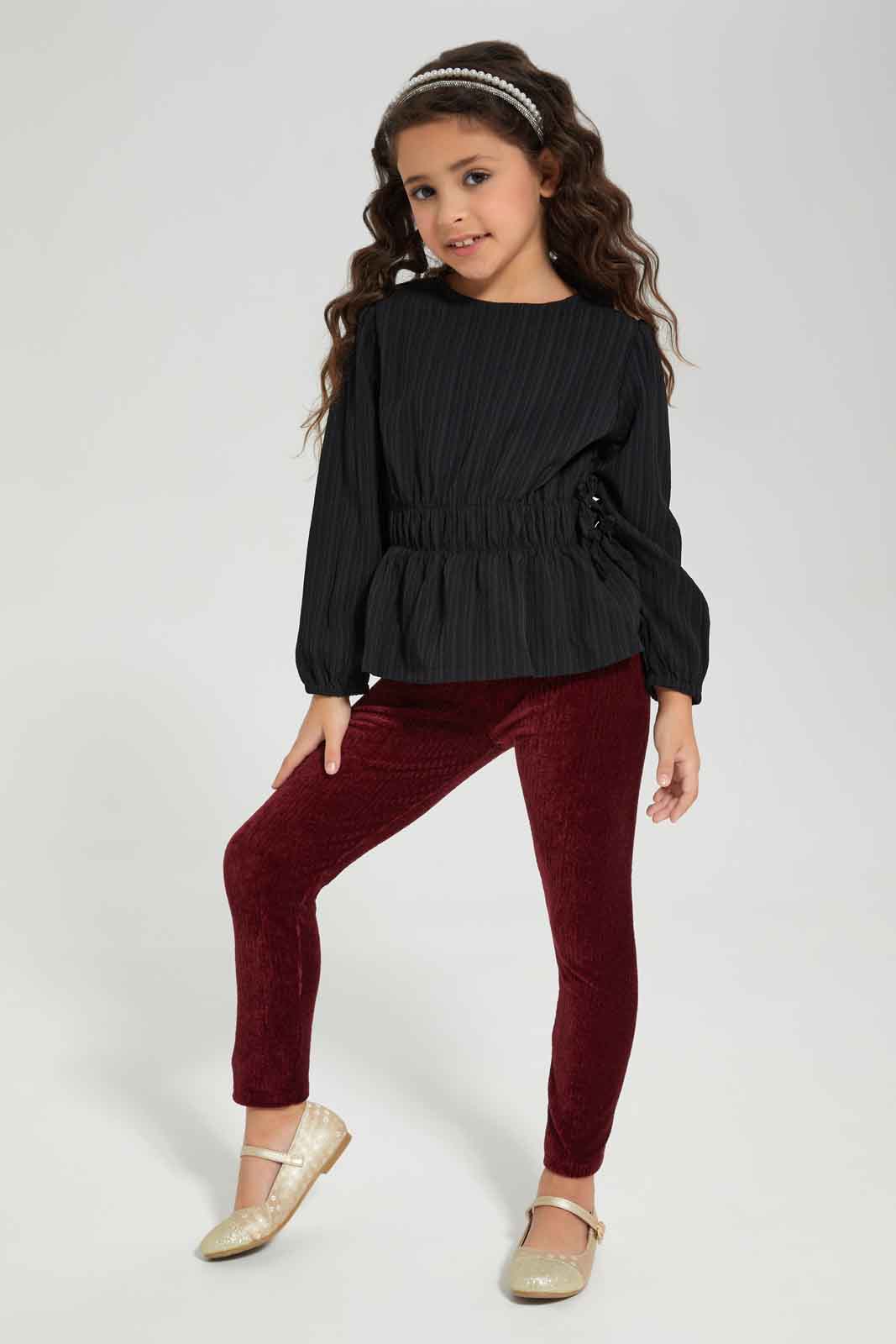 Redtag-VLD-BLOUSE-PEPLUM---BLACK-Category:Blouses,-Colour:Black,-Deals:New-In,-Dept:Girls,-Filter:Girls-(2-to-8-Yrs),-GIR-Blouses,-New-In-GIR-APL,-Non-Sale,-Section:Girls-(0-to-14Yrs),-W22B-Girls-2 to 8 Years
