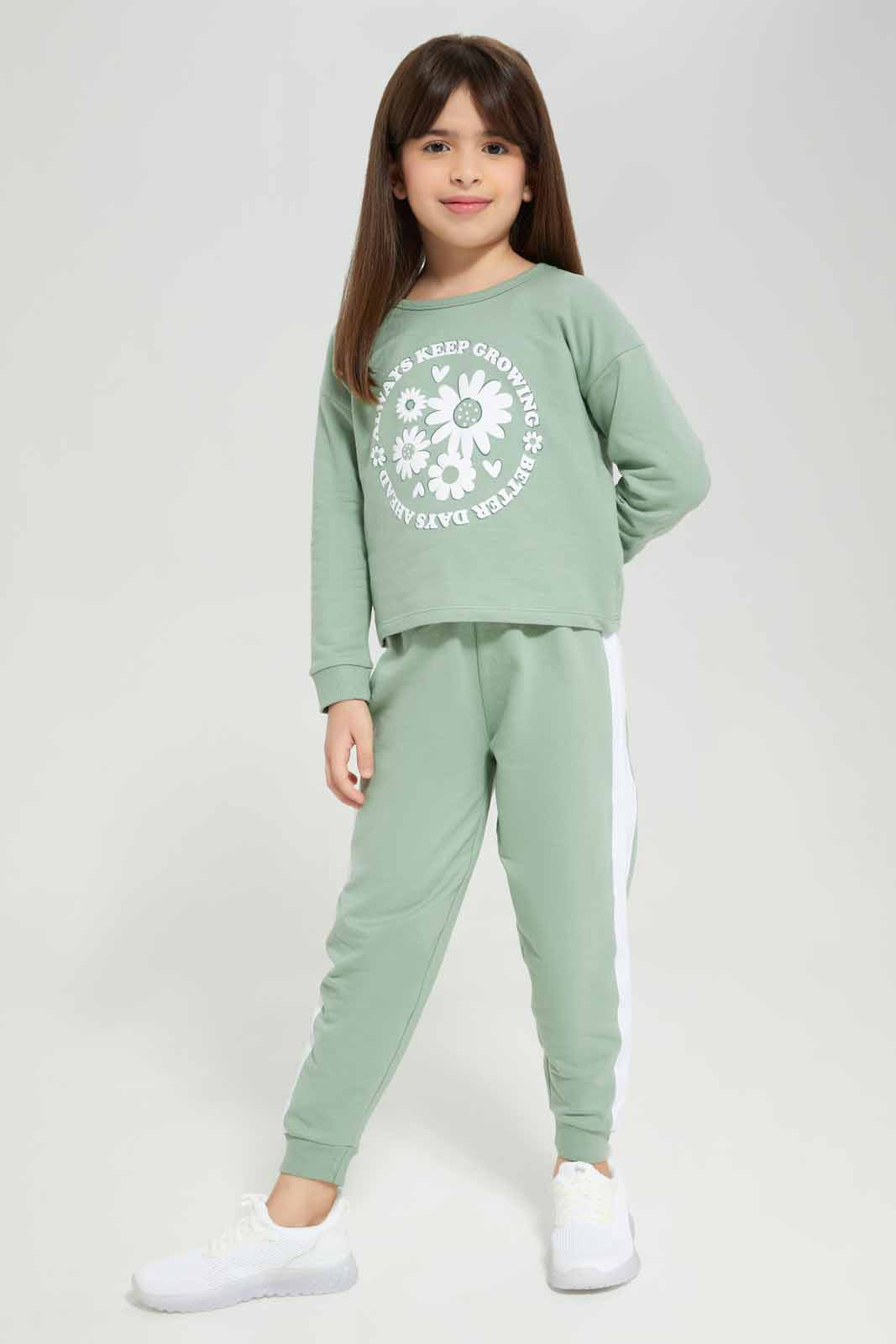 Redtag-Green-French-Terry-Jogsuit-Category:Jog-Sets,-Colour:Green,-Deals:New-In,-Filter:Girls-(2-to-8-Yrs),-GIR-Jog-Sets,-New-In-GIR-APL,-Non-Sale,-Section:Girls-(0-to-14Yrs),-W22B-Girls-2 to 8 Years