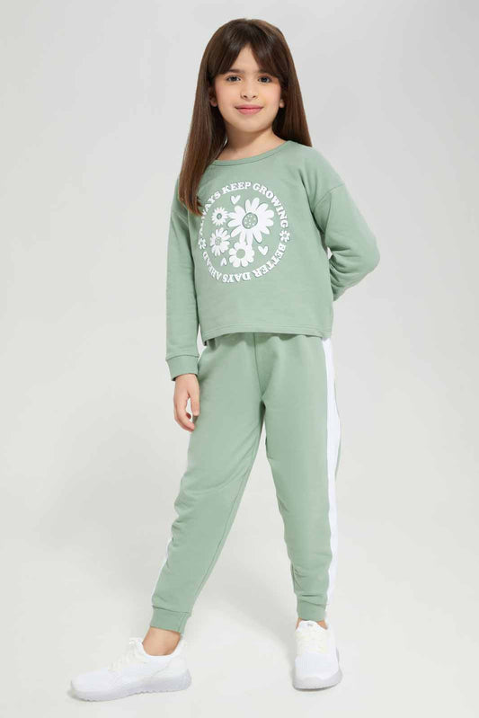 Redtag-Green-French-Terry-Jogsuit-Category:Jog-Sets,-Colour:Green,-Deals:New-In,-Filter:Girls-(2-to-8-Yrs),-GIR-Jog-Sets,-New-In-GIR-APL,-Non-Sale,-Section:Girls-(0-to-14Yrs),-W22B-Girls-2 to 8 Years