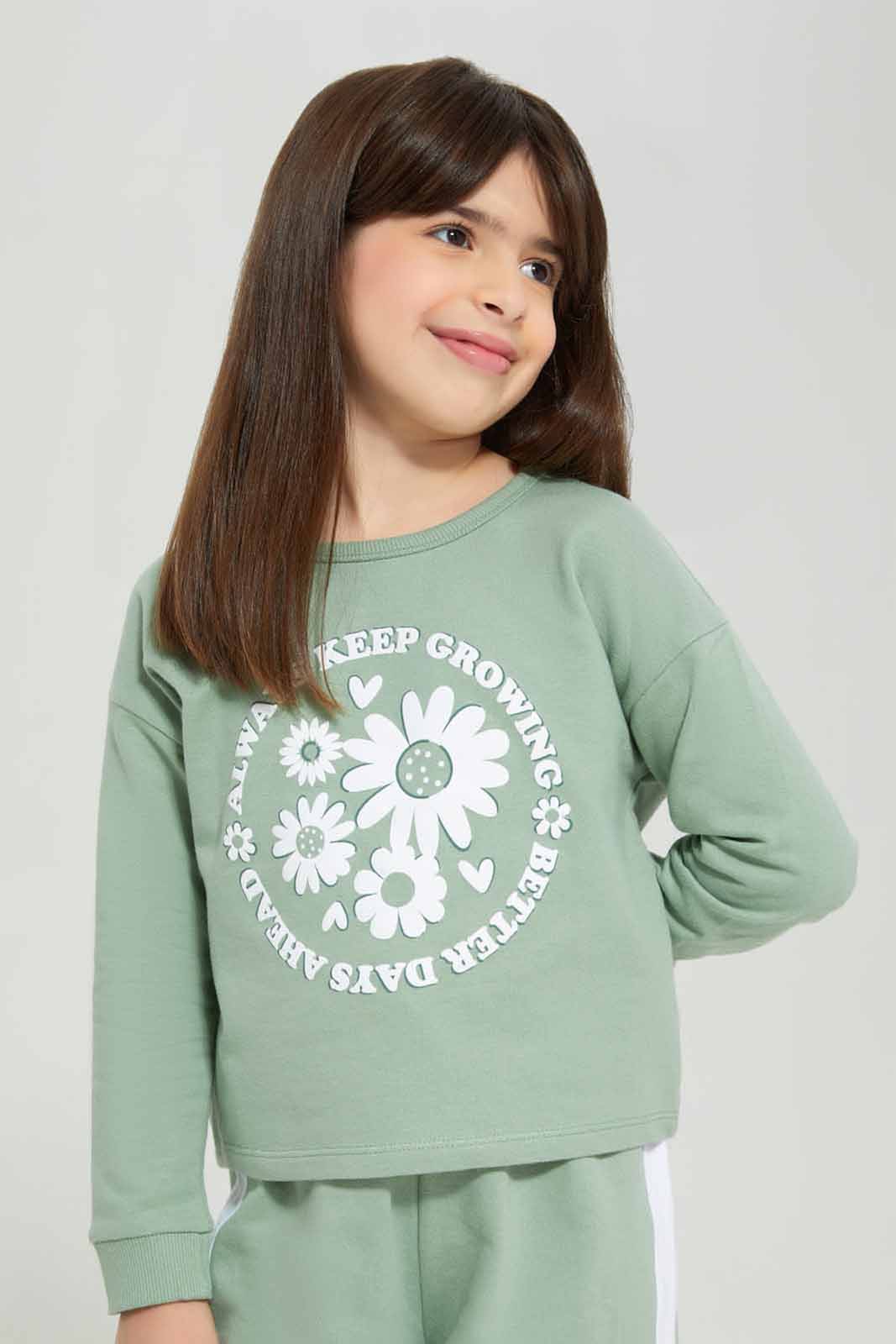 Redtag-Green-French-Terry-Jogsuit-Category:Jog-Sets,-Colour:Green,-Deals:New-In,-Filter:Girls-(2-to-8-Yrs),-GIR-Jog-Sets,-New-In-GIR-APL,-Non-Sale,-Section:Girls-(0-to-14Yrs),-W22B-Girls-2 to 8 Years