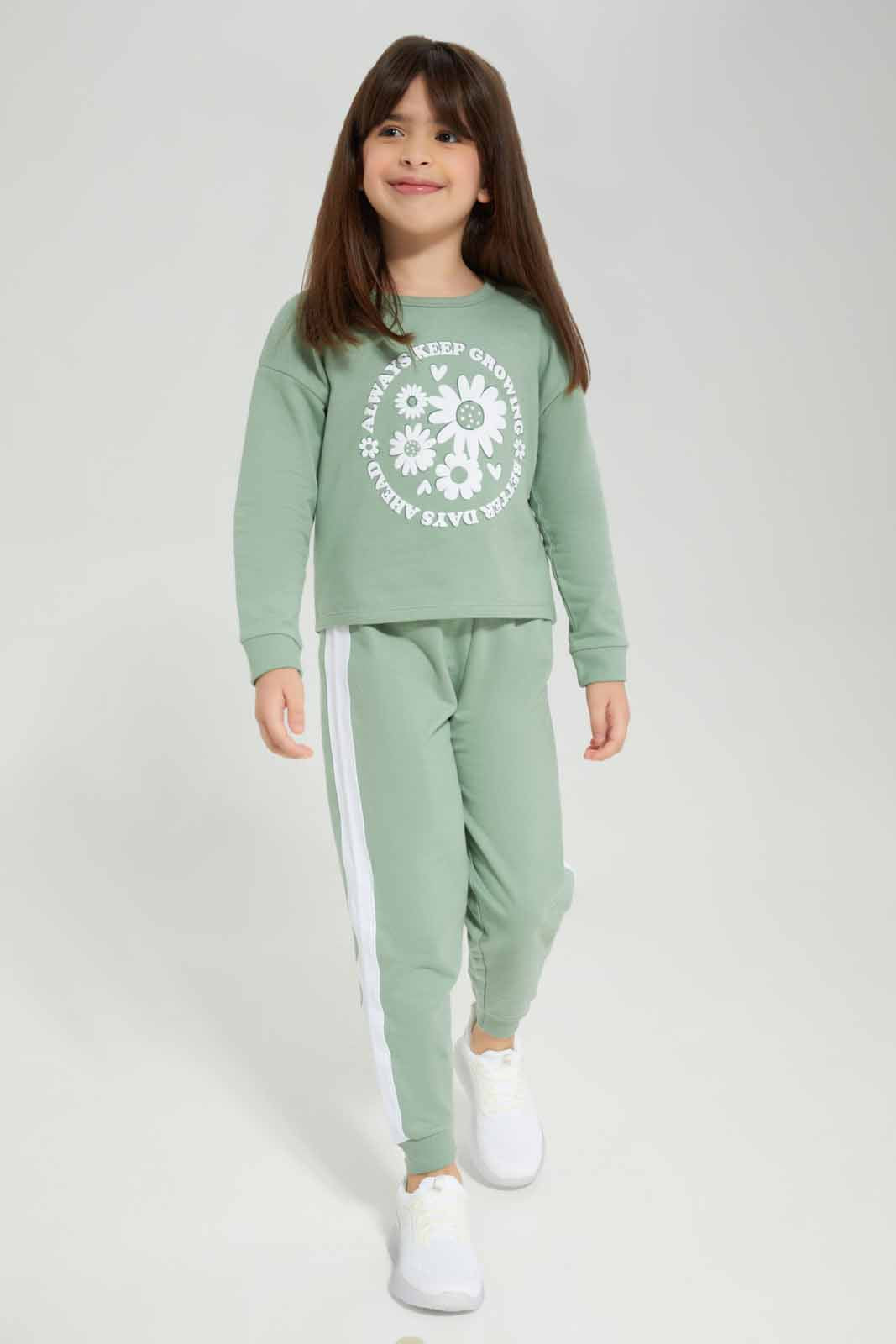 Redtag-Green-French-Terry-Jogsuit-Category:Jog-Sets,-Colour:Green,-Deals:New-In,-Filter:Girls-(2-to-8-Yrs),-GIR-Jog-Sets,-New-In-GIR-APL,-Non-Sale,-Section:Girls-(0-to-14Yrs),-W22B-Girls-2 to 8 Years