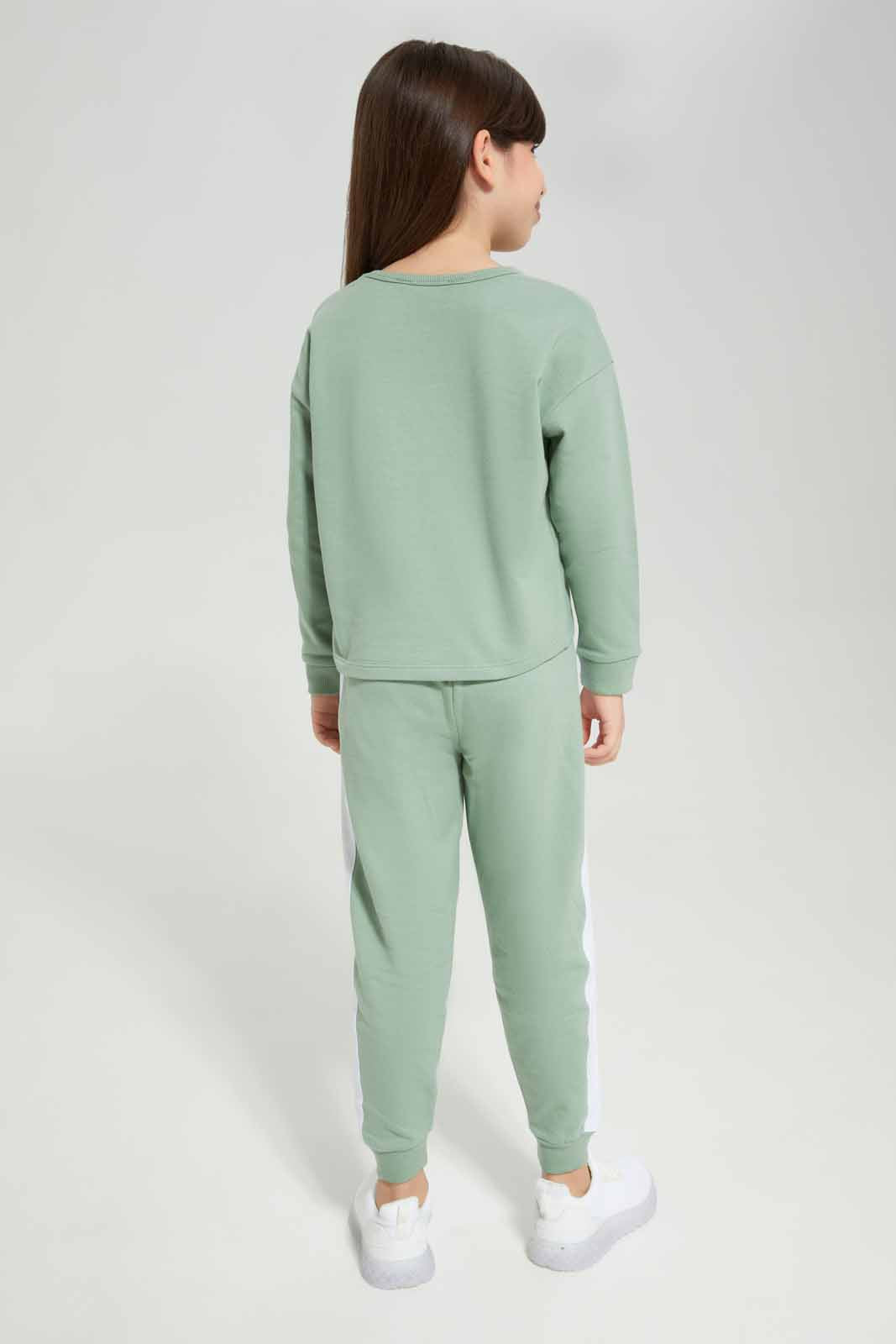 Redtag-Green-French-Terry-Jogsuit-Category:Jog-Sets,-Colour:Green,-Deals:New-In,-Filter:Girls-(2-to-8-Yrs),-GIR-Jog-Sets,-New-In-GIR-APL,-Non-Sale,-Section:Girls-(0-to-14Yrs),-W22B-Girls-2 to 8 Years