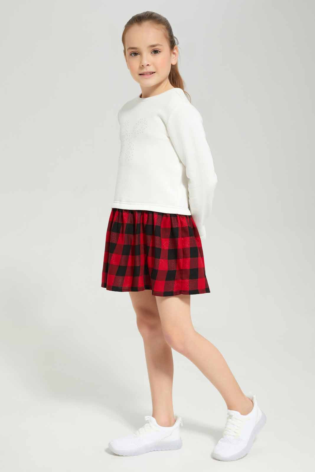Redtag-Cream-&-Y/D-Check-Dress-Category:Dresses,-Colour:Cream,-Deals:New-In,-Dept:Girls,-Filter:Girls-(2-to-8-Yrs),-GIR-Dresses,-New-In-GIR-APL,-Non-Sale,-Section:Girls-(0-to-14Yrs),-W22B-Girls-2 to 8 Years