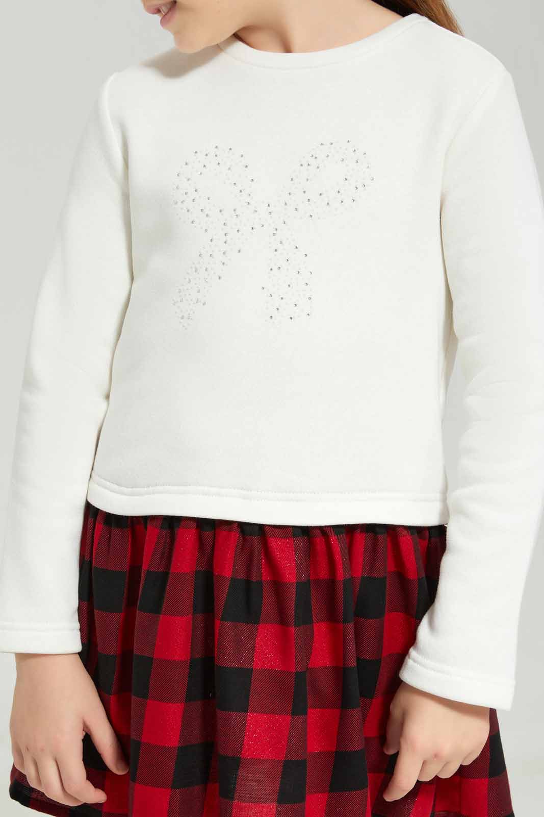 Redtag-Cream-&-Y/D-Check-Dress-Category:Dresses,-Colour:Cream,-Deals:New-In,-Dept:Girls,-Filter:Girls-(2-to-8-Yrs),-GIR-Dresses,-New-In-GIR-APL,-Non-Sale,-Section:Girls-(0-to-14Yrs),-W22B-Girls-2 to 8 Years