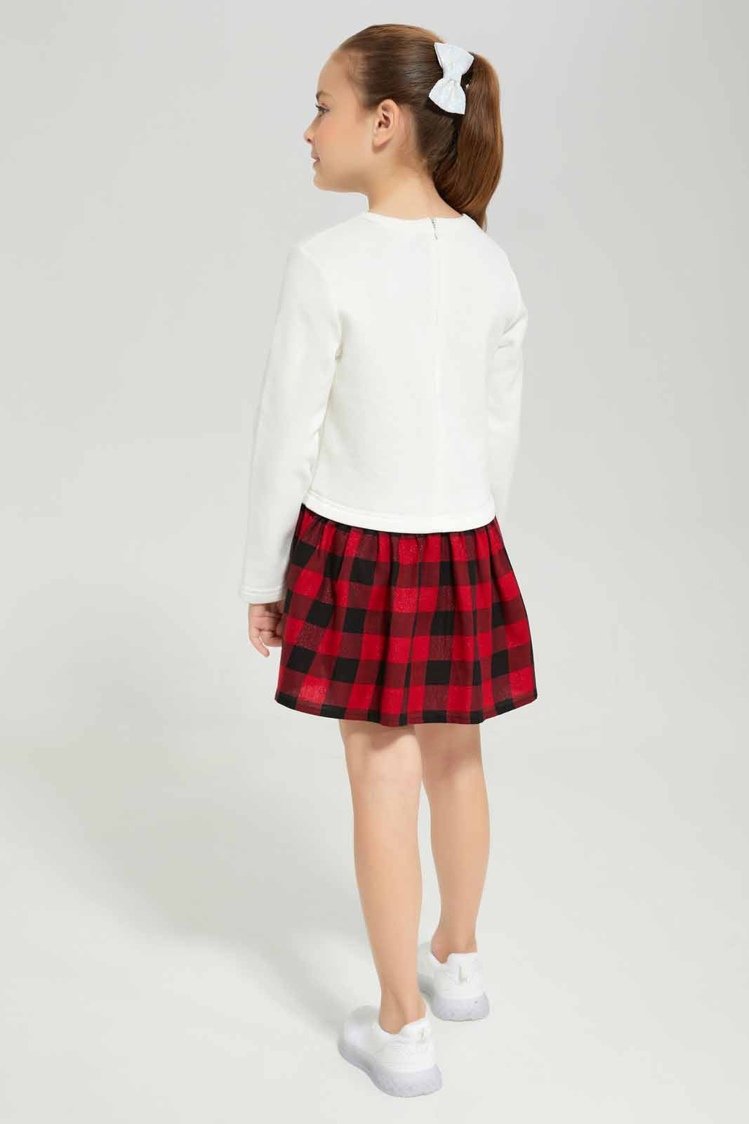 Redtag-Cream-&-Y/D-Check-Dress-Category:Dresses,-Colour:Cream,-Deals:New-In,-Dept:Girls,-Filter:Girls-(2-to-8-Yrs),-GIR-Dresses,-New-In-GIR-APL,-Non-Sale,-Section:Girls-(0-to-14Yrs),-W22B-Girls-2 to 8 Years