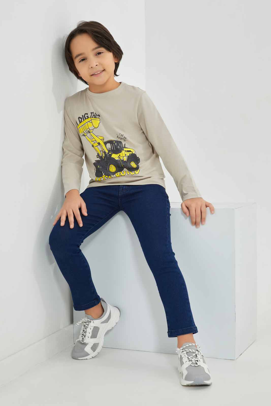 Redtag-Beige-Dig-This-Long-Sleeve-Graphic-T-Shirt-BOY-T-Shirts,-Category:T-Shirts,-Colour:Beige,-Deals:New-In,-Filter:Boys-(2-to-8-Yrs),-New-In-BOY-APL,-Non-Sale,-Section:Boys-(0-to-14Yrs),-TBL,-W22B-Boys-2 to 8 Years