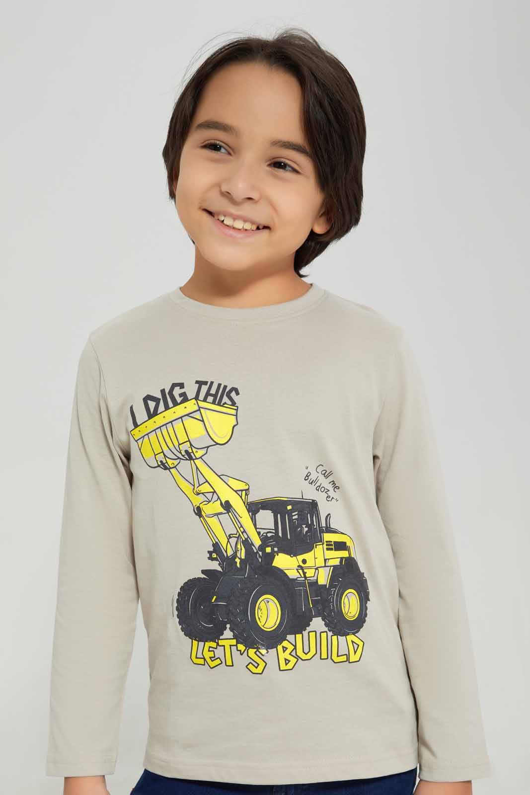 Redtag-Beige-Dig-This-Long-Sleeve-Graphic-T-Shirt-BOY-T-Shirts,-Category:T-Shirts,-Colour:Beige,-Deals:New-In,-Filter:Boys-(2-to-8-Yrs),-New-In-BOY-APL,-Non-Sale,-Section:Boys-(0-to-14Yrs),-TBL,-W22B-Boys-2 to 8 Years