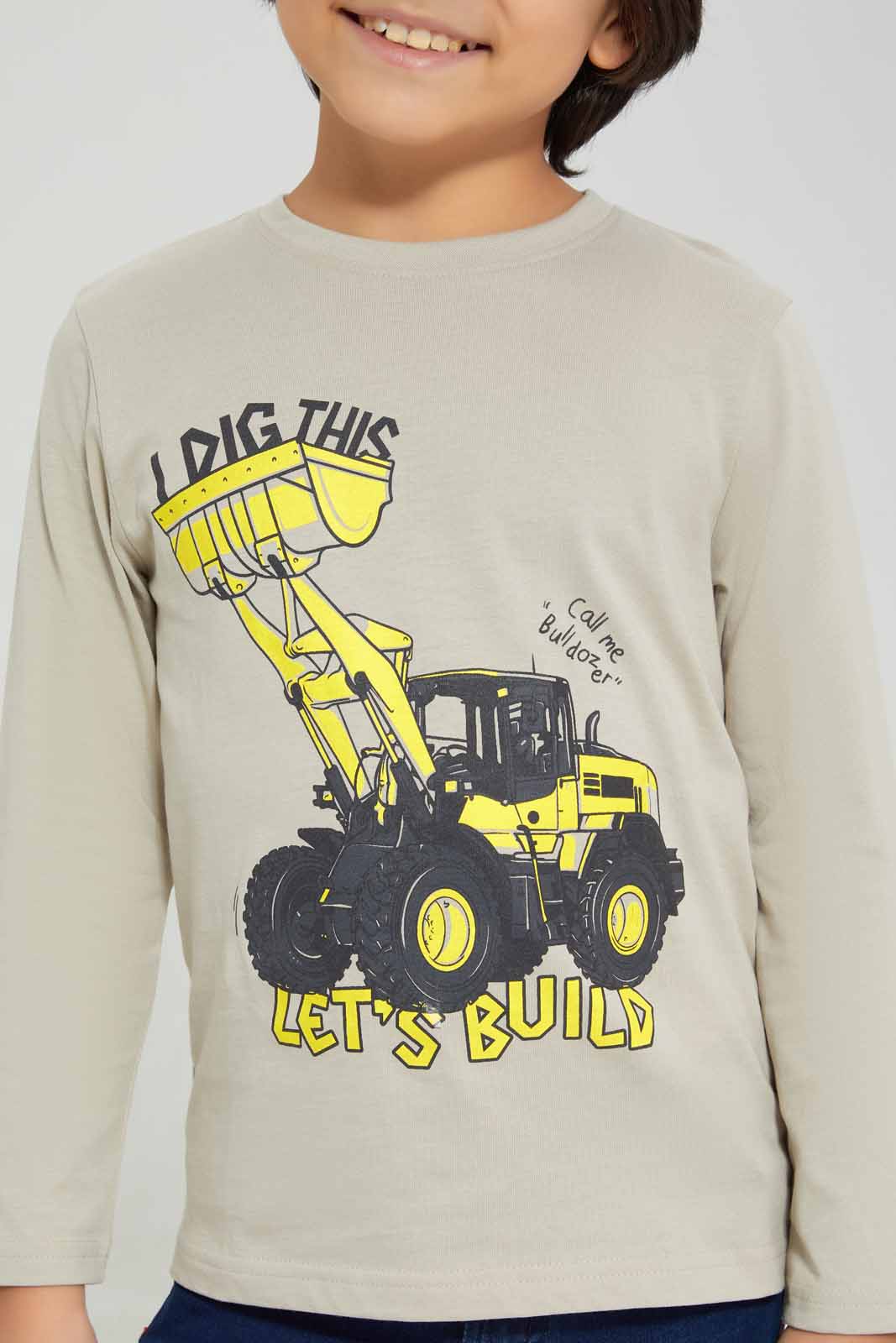Redtag-Beige-Dig-This-Long-Sleeve-Graphic-T-Shirt-BOY-T-Shirts,-Category:T-Shirts,-Colour:Beige,-Deals:New-In,-Filter:Boys-(2-to-8-Yrs),-New-In-BOY-APL,-Non-Sale,-Section:Boys-(0-to-14Yrs),-TBL,-W22B-Boys-2 to 8 Years