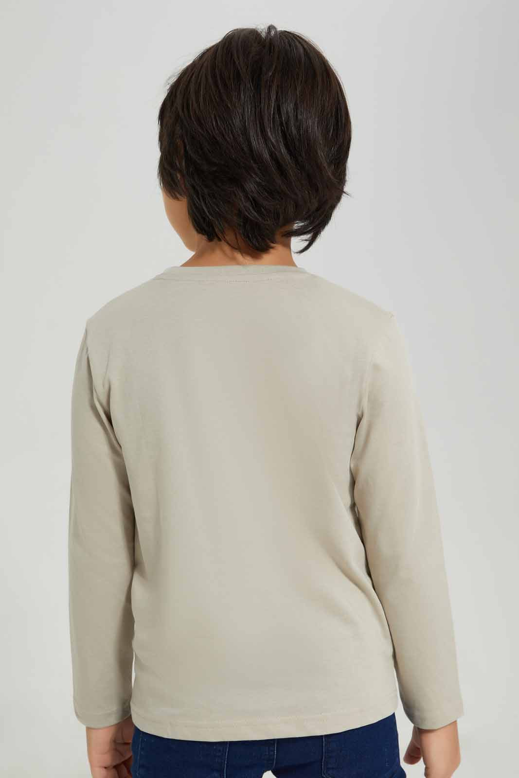 Redtag-Beige-Dig-This-Long-Sleeve-Graphic-T-Shirt-BOY-T-Shirts,-Category:T-Shirts,-Colour:Beige,-Deals:New-In,-Filter:Boys-(2-to-8-Yrs),-New-In-BOY-APL,-Non-Sale,-Section:Boys-(0-to-14Yrs),-TBL,-W22B-Boys-2 to 8 Years