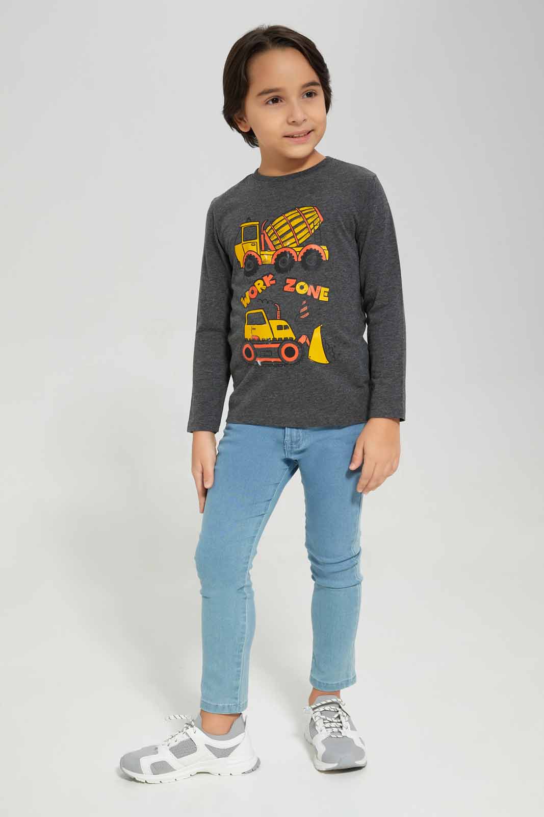 Redtag-Charcoal-Work-Zone-Force-Long-Sleeve-Graphic-T-Shirt-BOY-T-Shirts,-Category:T-Shirts,-Colour:Charcoal,-Deals:New-In,-Filter:Boys-(2-to-8-Yrs),-New-In-BOY-APL,-Non-Sale,-Section:Boys-(0-to-14Yrs),-TBL,-W22B-Boys-2 to 8 Years