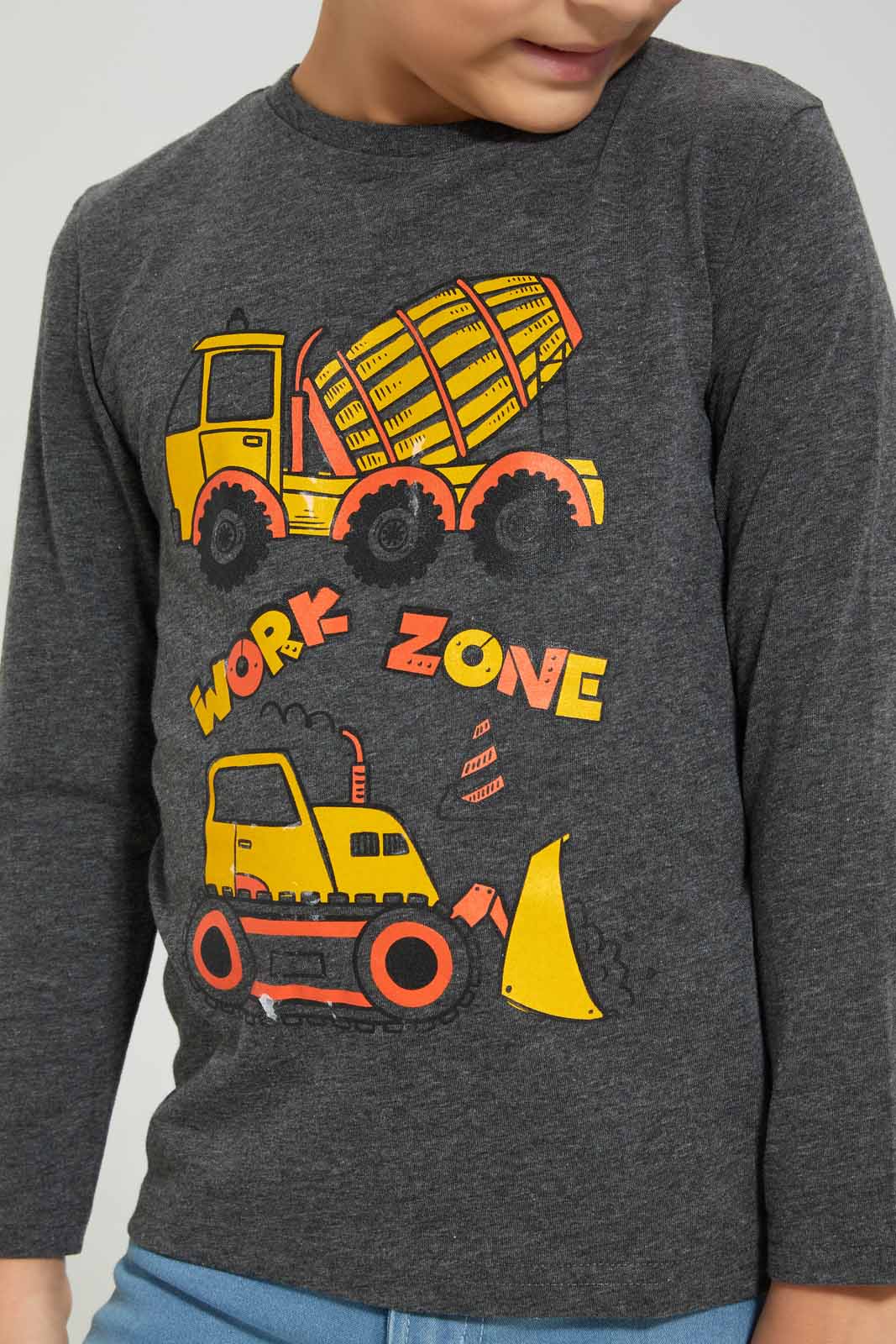 Redtag-Charcoal-Work-Zone-Force-Long-Sleeve-Graphic-T-Shirt-BOY-T-Shirts,-Category:T-Shirts,-Colour:Charcoal,-Deals:New-In,-Filter:Boys-(2-to-8-Yrs),-New-In-BOY-APL,-Non-Sale,-Section:Boys-(0-to-14Yrs),-TBL,-W22B-Boys-2 to 8 Years