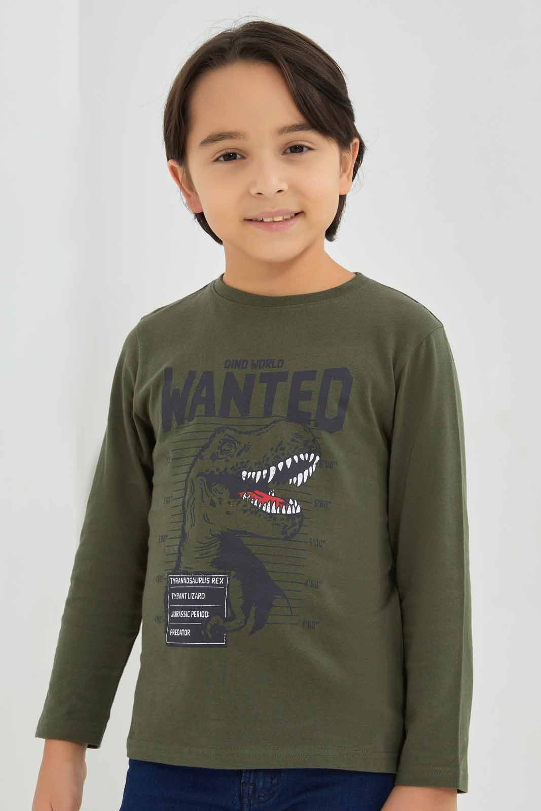 Redtag-Green-Dino-World-Long-Sleeve-Graphic-T-Shirt-BOY-T-Shirts,-Category:T-Shirts,-Colour:Green,-Deals:New-In,-Filter:Boys-(2-to-8-Yrs),-New-In-BOY-APL,-Non-Sale,-Section:Boys-(0-to-14Yrs),-TBL,-W22B-Boys-2 to 8 Years