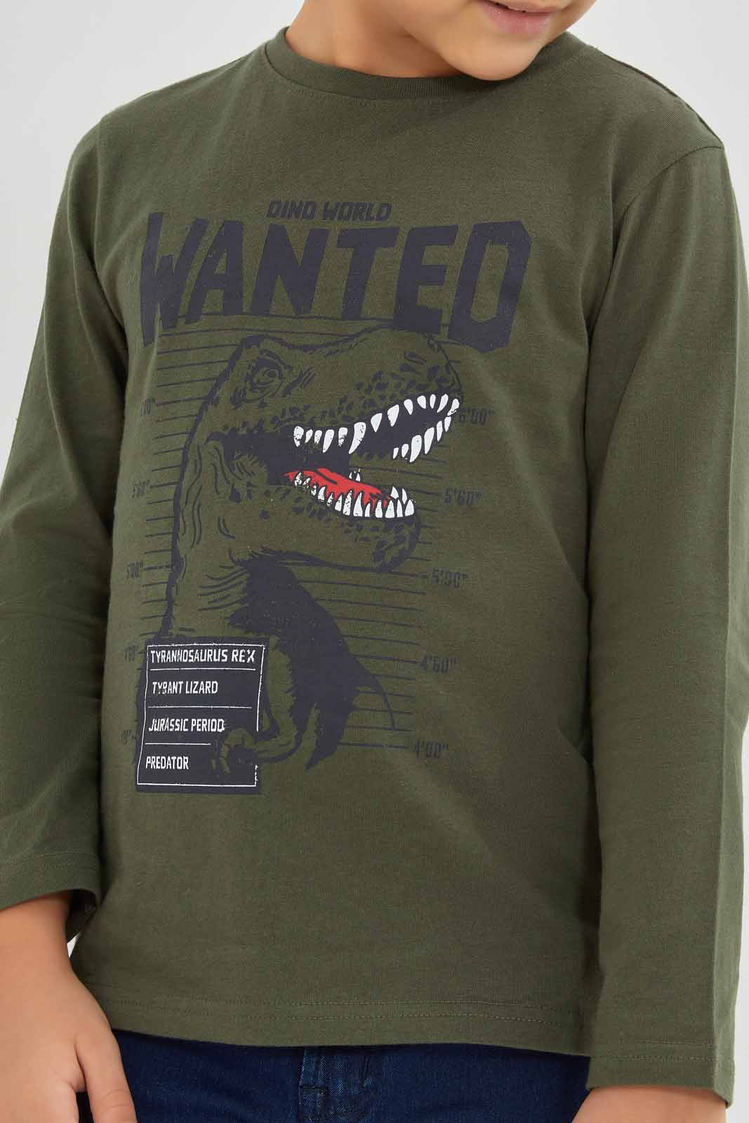 Redtag-Green-Dino-World-Long-Sleeve-Graphic-T-Shirt-BOY-T-Shirts,-Category:T-Shirts,-Colour:Green,-Deals:New-In,-Filter:Boys-(2-to-8-Yrs),-New-In-BOY-APL,-Non-Sale,-Section:Boys-(0-to-14Yrs),-TBL,-W22B-Boys-2 to 8 Years