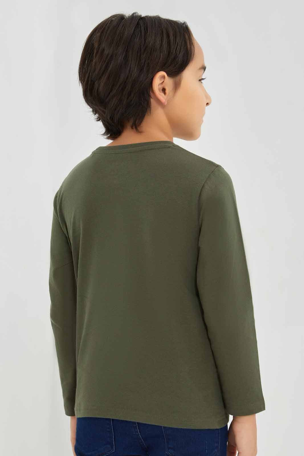 Redtag-Green-Dino-World-Long-Sleeve-Graphic-T-Shirt-BOY-T-Shirts,-Category:T-Shirts,-Colour:Green,-Deals:New-In,-Filter:Boys-(2-to-8-Yrs),-New-In-BOY-APL,-Non-Sale,-Section:Boys-(0-to-14Yrs),-TBL,-W22B-Boys-2 to 8 Years