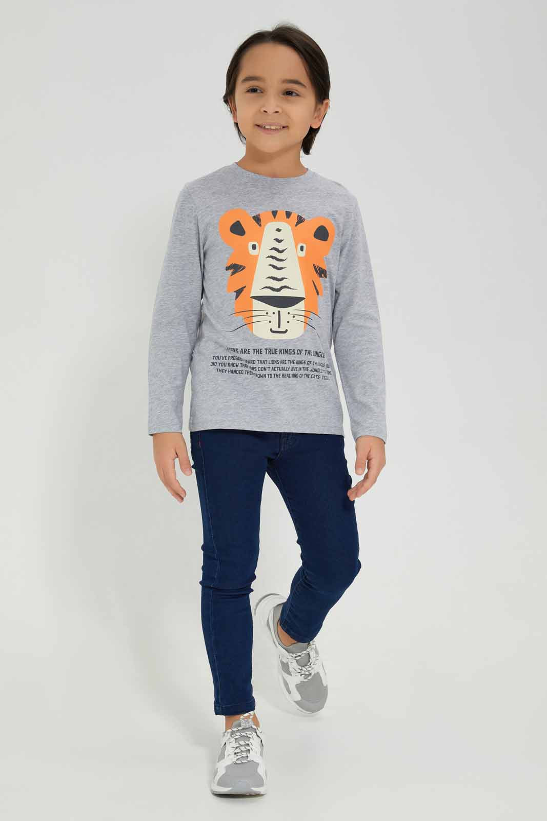 Redtag-Grey-Tiger-Long-Sleeve-Graphic-T-Shirt-BOY-T-Shirts,-Category:T-Shirts,-Colour:Grey,-Deals:New-In,-Filter:Boys-(2-to-8-Yrs),-New-In-BOY-APL,-Non-Sale,-Section:Boys-(0-to-14Yrs),-TBL,-W22B-Boys-2 to 8 Years
