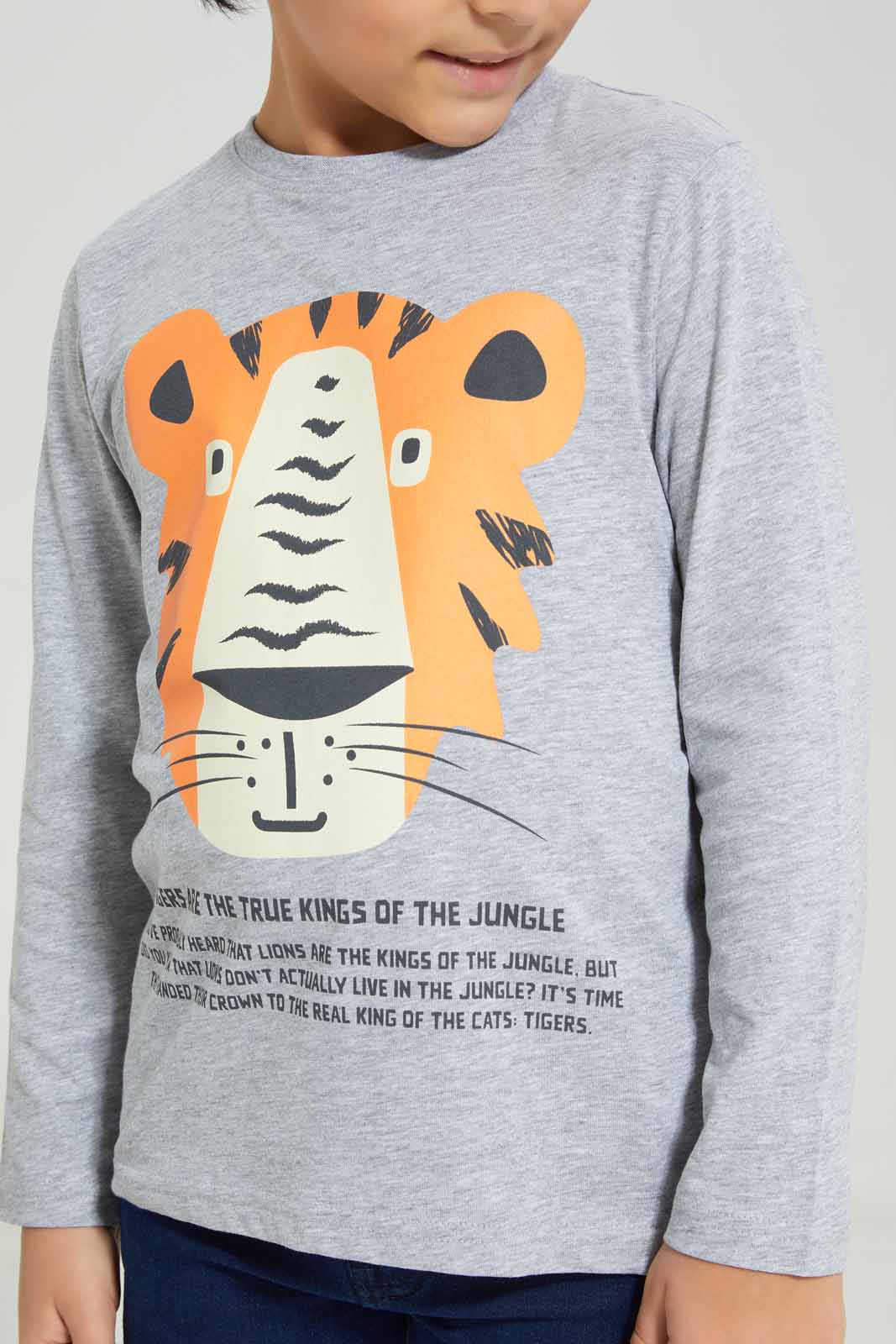 Redtag-Grey-Tiger-Long-Sleeve-Graphic-T-Shirt-BOY-T-Shirts,-Category:T-Shirts,-Colour:Grey,-Deals:New-In,-Filter:Boys-(2-to-8-Yrs),-New-In-BOY-APL,-Non-Sale,-Section:Boys-(0-to-14Yrs),-TBL,-W22B-Boys-2 to 8 Years