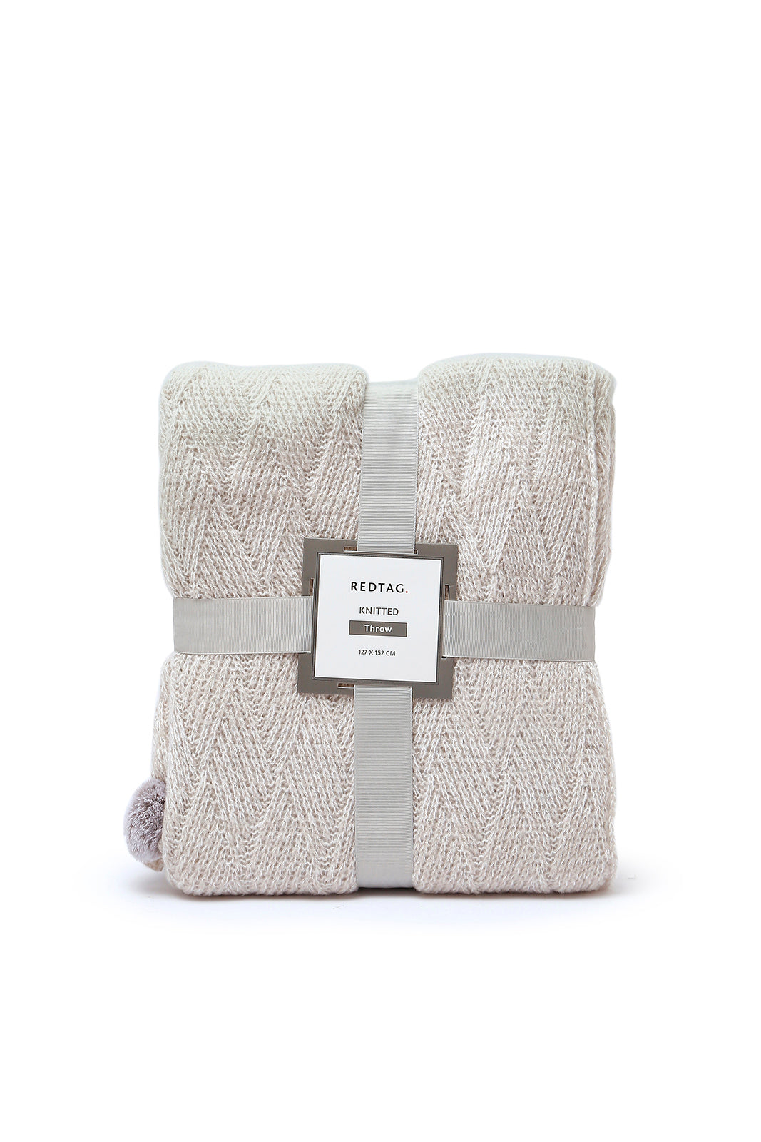 Redtag-Beige-Textured-Fur-Throw-With-Pompom-Category:Throws,-Colour:Beige,-Deals:New-In,-Dept:Home,-Filter:Home-Bedroom,-HMW-BED-Throws,-New-In-HMW-BED,-Non-Sale,-S23A,-Section:Homewares-Home-Bedroom-