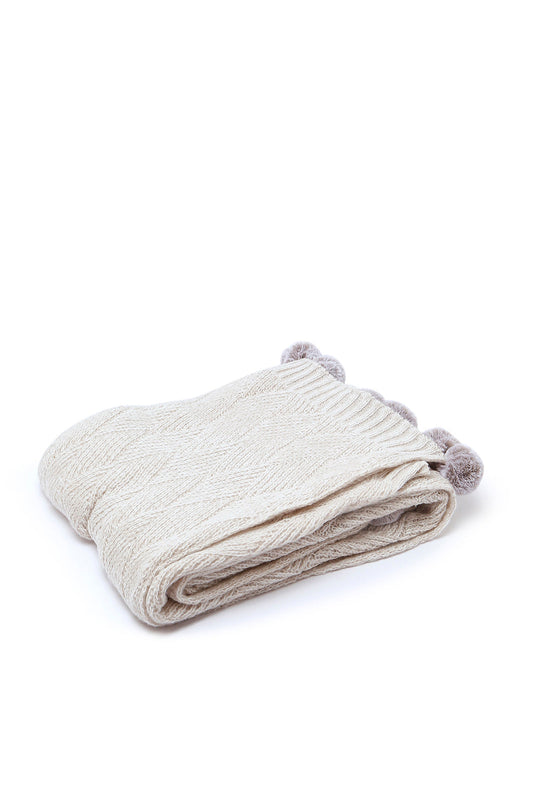 Redtag-Beige-Textured-Fur-Throw-With-Pompom-Category:Throws,-Colour:Beige,-Deals:New-In,-Dept:Home,-Filter:Home-Bedroom,-HMW-BED-Throws,-New-In-HMW-BED,-Non-Sale,-S23A,-Section:Homewares-Home-Bedroom-