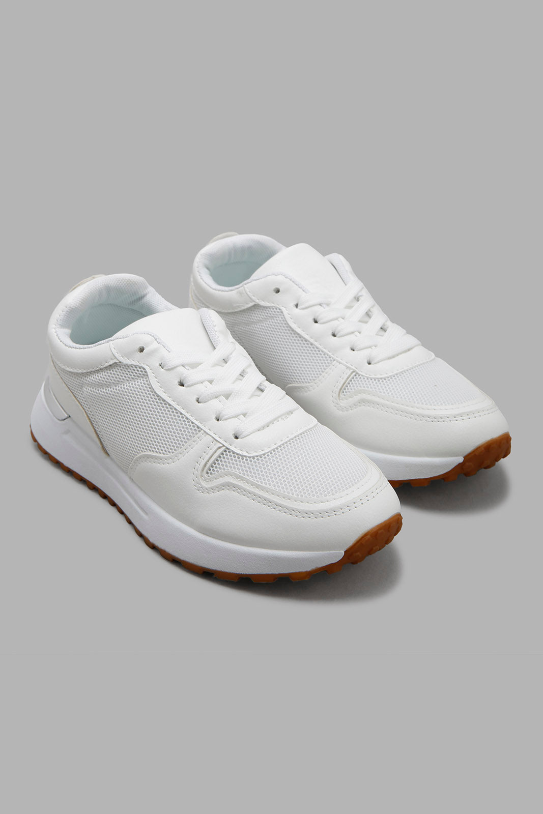 Redtag-White-Lace-Up-With-Gold-Inset-Category:Trainers,-Colour:White,-Deals:New-In,-Filter:Women's-Footwear,-New-In-Women-FOO,-Non-Sale,-Section:Women,-W22B,-Women-Trainers-Women's-
