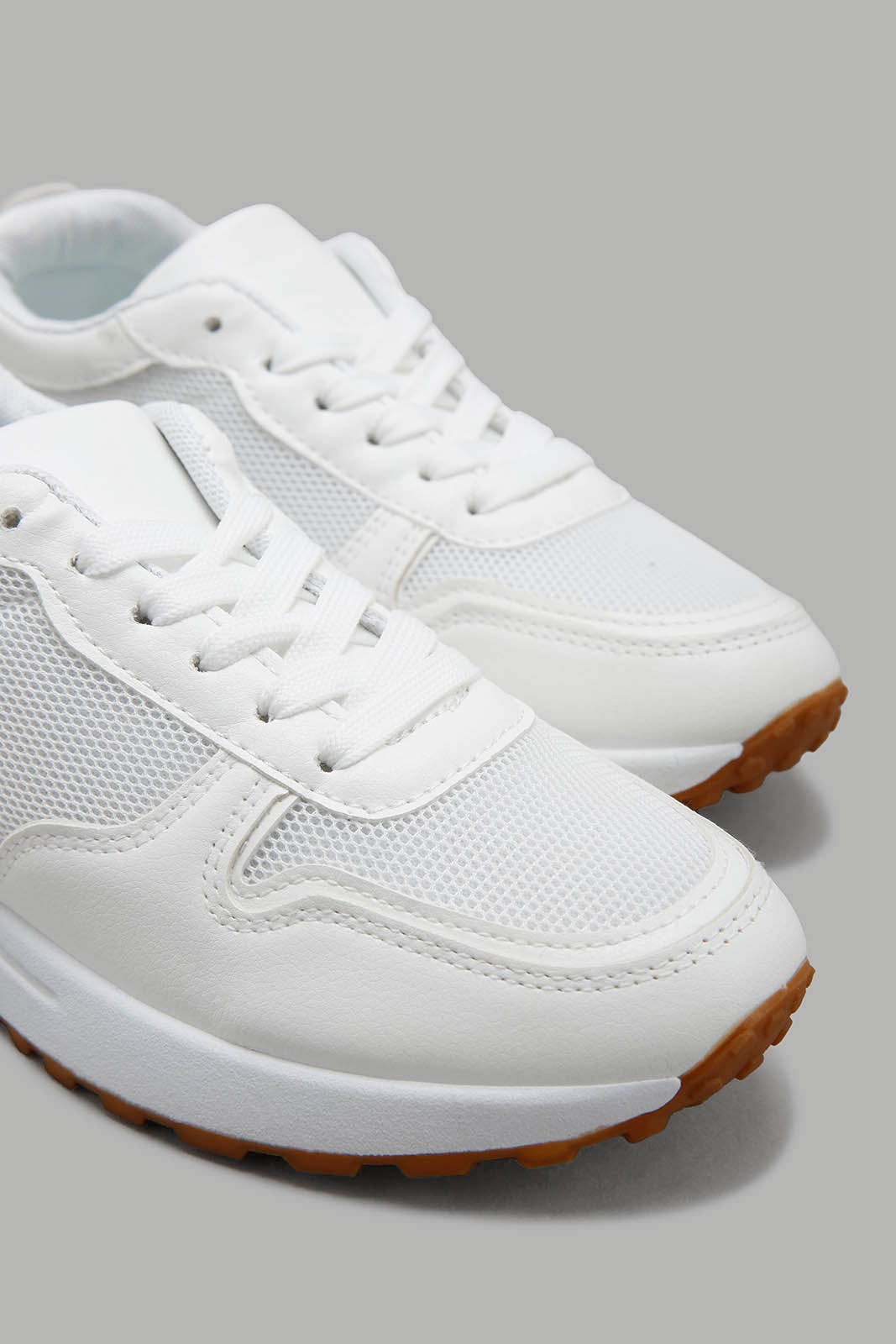 Redtag-White-Lace-Up-With-Gold-Inset-Category:Trainers,-Colour:White,-Deals:New-In,-Filter:Women's-Footwear,-New-In-Women-FOO,-Non-Sale,-Section:Women,-W22B,-Women-Trainers-Women's-