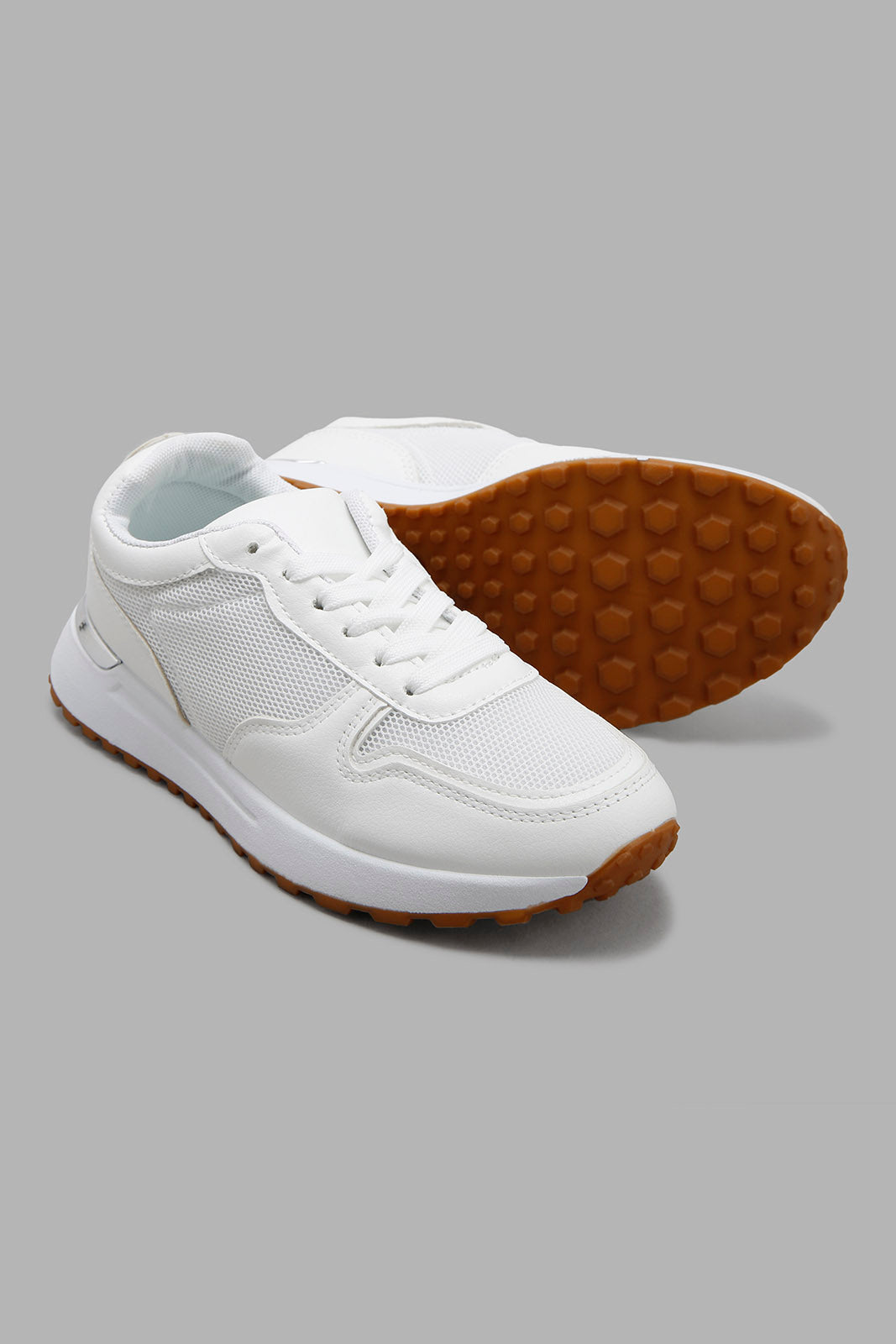 Redtag-White-Lace-Up-With-Gold-Inset-Category:Trainers,-Colour:White,-Deals:New-In,-Filter:Women's-Footwear,-New-In-Women-FOO,-Non-Sale,-Section:Women,-W22B,-Women-Trainers-Women's-