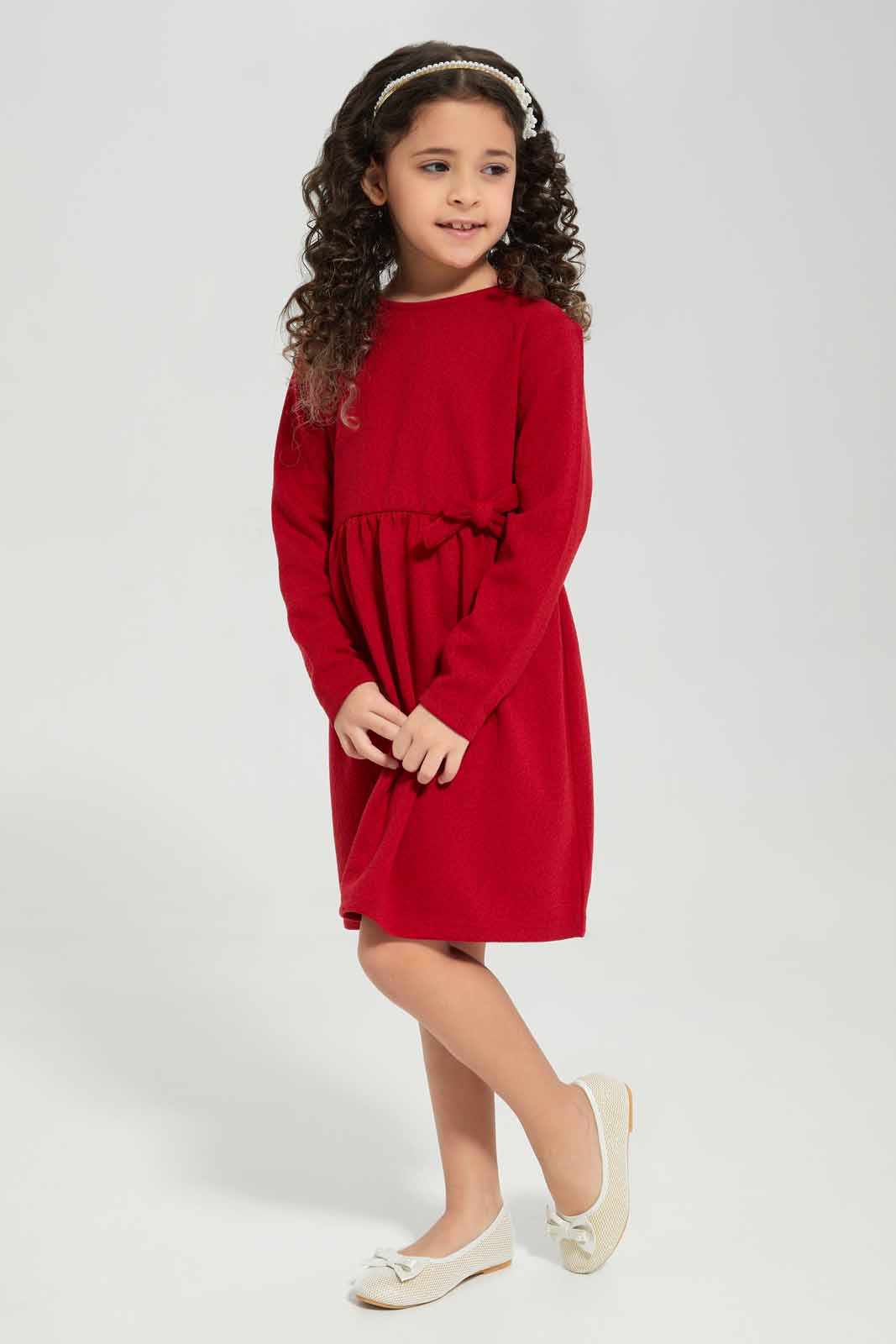 Redtag-Red-Knitted-Jacguard-Dress-Category:Dresses,-Colour:Red,-Deals:New-In,-Filter:Girls-(2-to-8-Yrs),-GIR-Dresses,-New-In-GIR-APL,-Non-Sale,-Section:Girls-(0-to-14Yrs),-W22B-Girls-2 to 8 Years