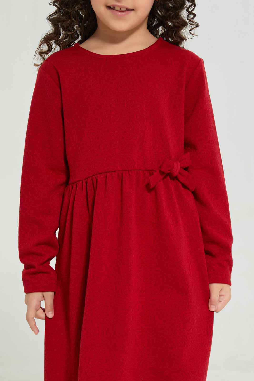 Redtag-Red-Knitted-Jacguard-Dress-Category:Dresses,-Colour:Red,-Deals:New-In,-Filter:Girls-(2-to-8-Yrs),-GIR-Dresses,-New-In-GIR-APL,-Non-Sale,-Section:Girls-(0-to-14Yrs),-W22B-Girls-2 to 8 Years