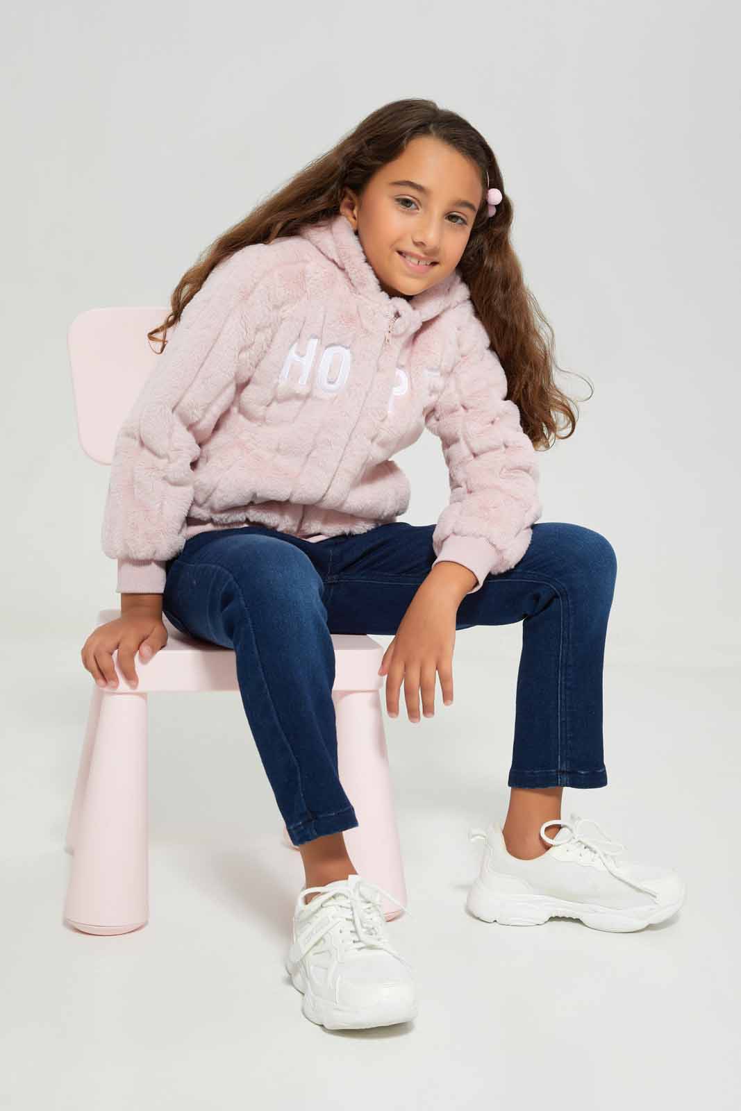 Redtag-Pink-Long-Sleeve-Sweatshirt-With-Hood-Category:Sweatshirts,-Colour:Apricot,-Deals:New-In,-EHW,-Filter:Girls-(2-to-8-Yrs),-GIR-Sweatshirts,-New-In-GIR-APL,-Non-Sale,-Section:Girls-(0-to-14Yrs),-W22B-Girls-2 to 8 Years