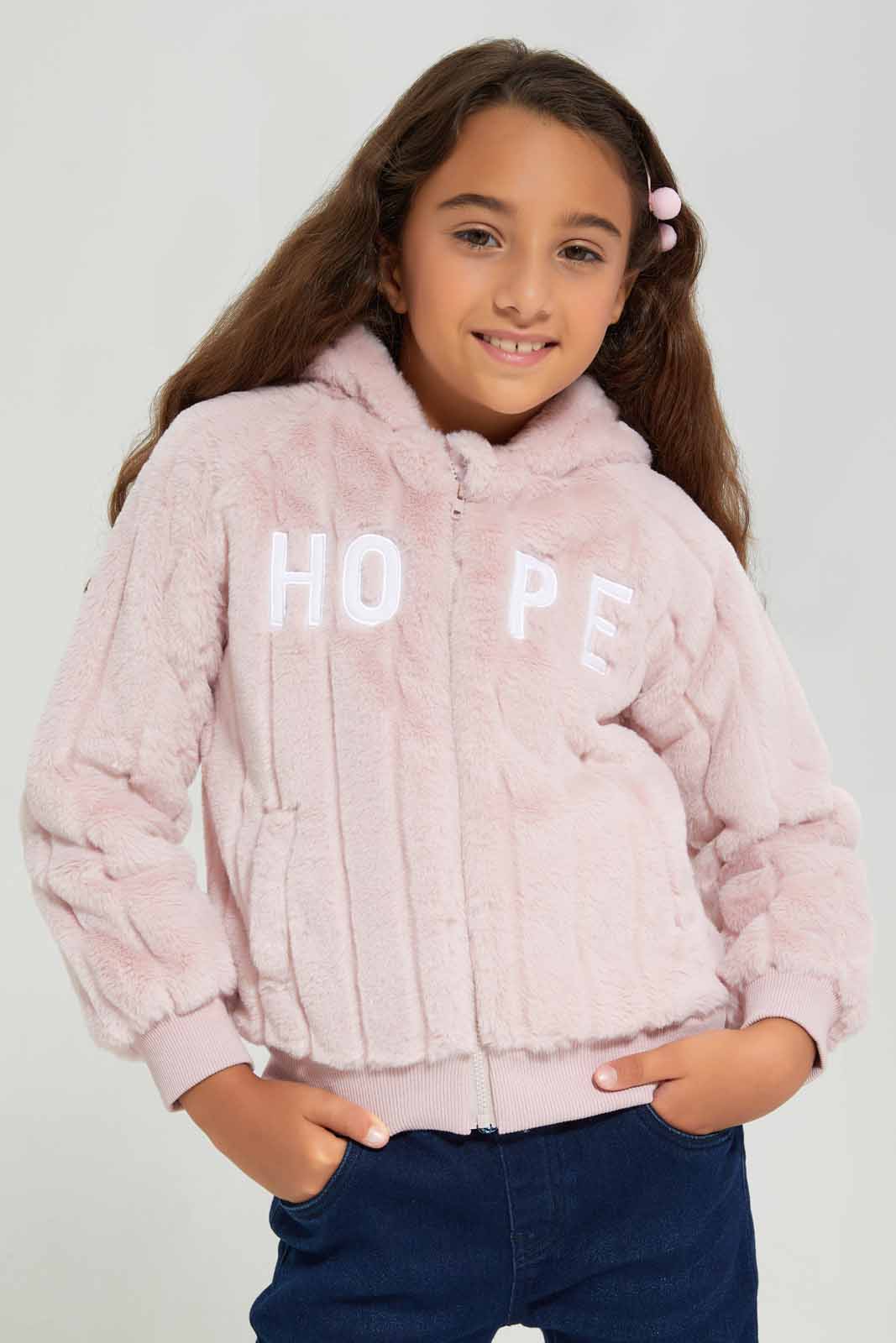 Redtag-Pink-Long-Sleeve-Sweatshirt-With-Hood-Category:Sweatshirts,-Colour:Apricot,-Deals:New-In,-EHW,-Filter:Girls-(2-to-8-Yrs),-GIR-Sweatshirts,-New-In-GIR-APL,-Non-Sale,-Section:Girls-(0-to-14Yrs),-W22B-Girls-2 to 8 Years
