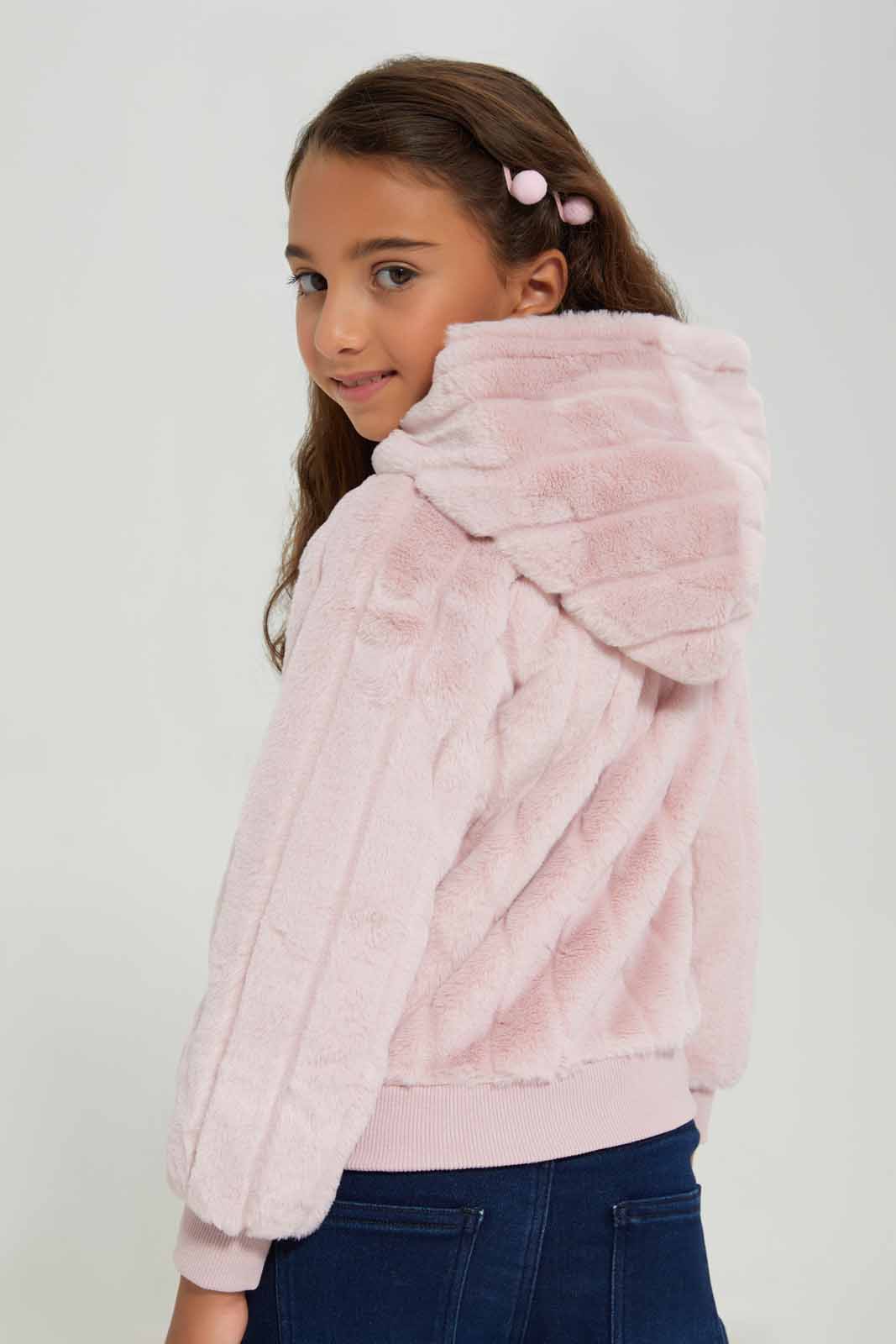 Redtag-Pink-Long-Sleeve-Sweatshirt-With-Hood-Category:Sweatshirts,-Colour:Apricot,-Deals:New-In,-EHW,-Filter:Girls-(2-to-8-Yrs),-GIR-Sweatshirts,-New-In-GIR-APL,-Non-Sale,-Section:Girls-(0-to-14Yrs),-W22B-Girls-2 to 8 Years