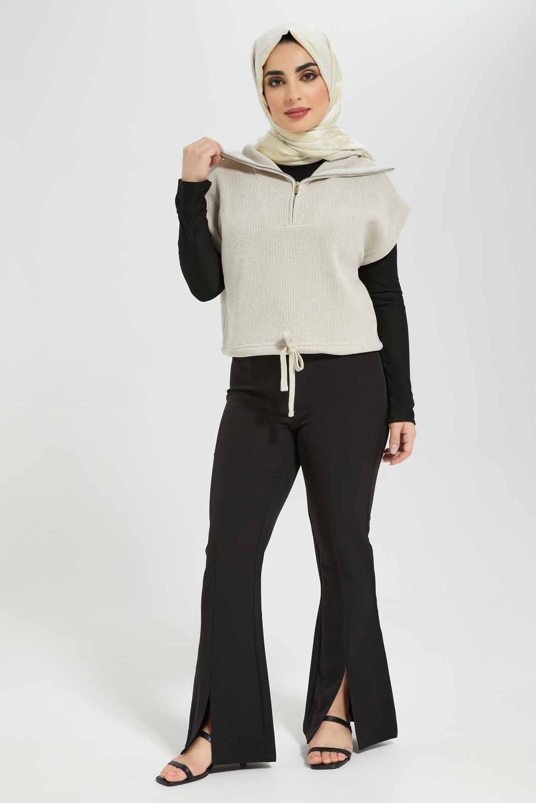 Redtag-Collared-Short-Sleeve-Sweatshirt-Category:Sweatshirts,-Colour:Grey,-Deals:New-In,-Filter:Women's-Clothing,-LMC,-Modest,-New-In-Women-APL,-Non-Sale,-Section:Women,-W22B,-Women-Sweatshirts--