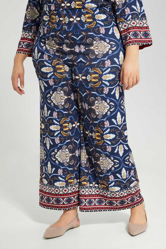 Redtag-Navy-Printed-Wide-Leg-Elasticated-Waist-Pants-With-Border-Category:Trousers,-Colour:Assorted,-Deals:New-In,-Filter:Plus-Size,-LDP-Trousers,-New-In-LDP-APL,-Non-Sale,-Section:Women,-W22B-Women's-