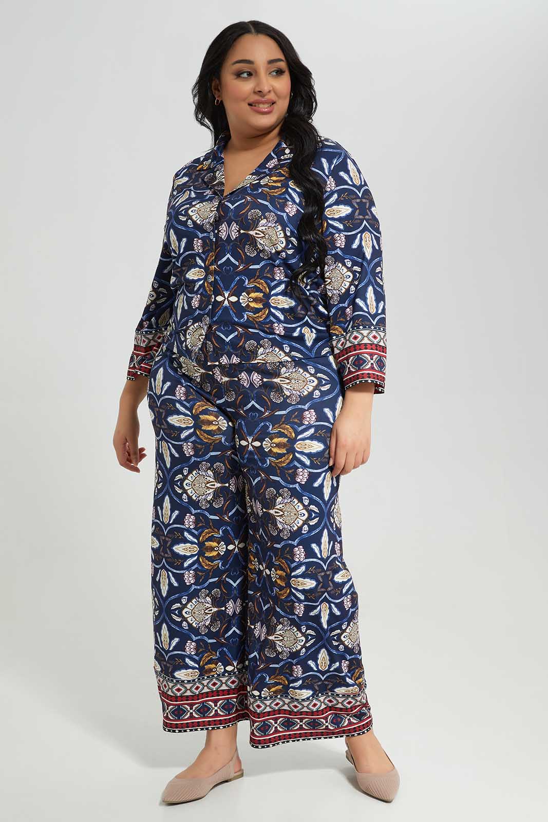 Redtag-Navy-Printed-Wide-Leg-Elasticated-Waist-Pants-With-Border-Category:Trousers,-Colour:Assorted,-Deals:New-In,-Filter:Plus-Size,-LDP-Trousers,-New-In-LDP-APL,-Non-Sale,-Section:Women,-W22B-Women's-