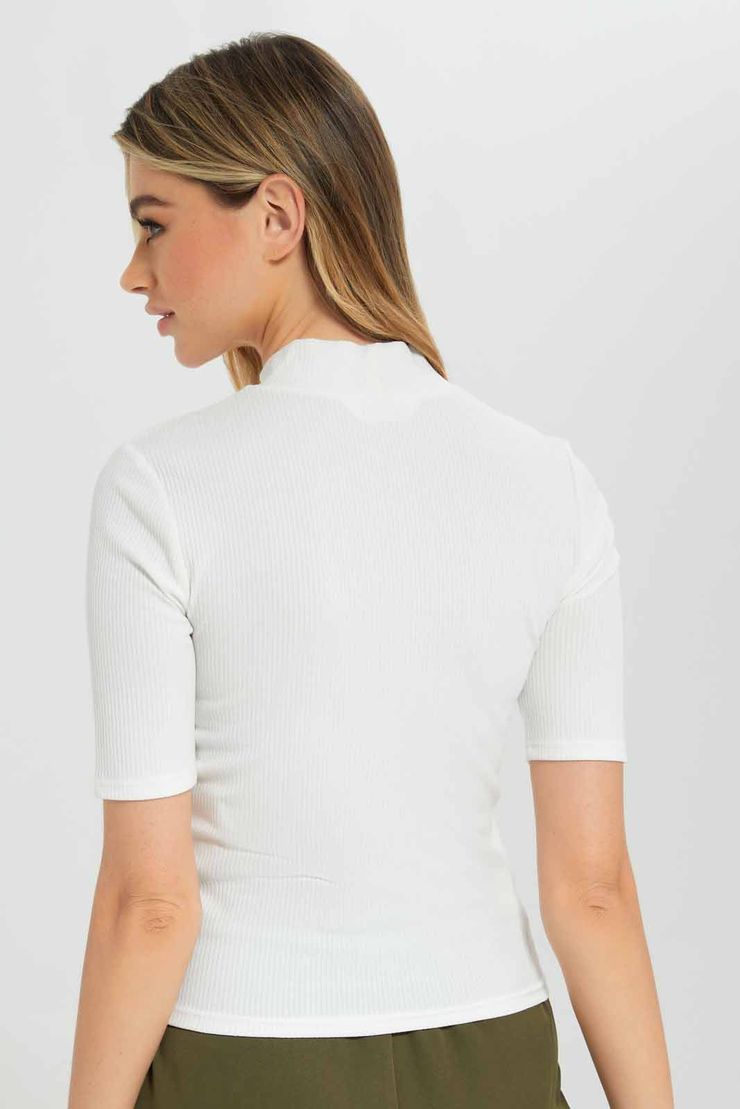Redtag-White-High-Neck-Ribbed-T-Shirt-Category:T-Shirts,-Colour:White,-Deals:New-In,-Filter:Women's-Clothing,-New-In-Women-APL,-Non-Sale,-Section:Women,-W22B,-Women-T-Shirts-Women's-