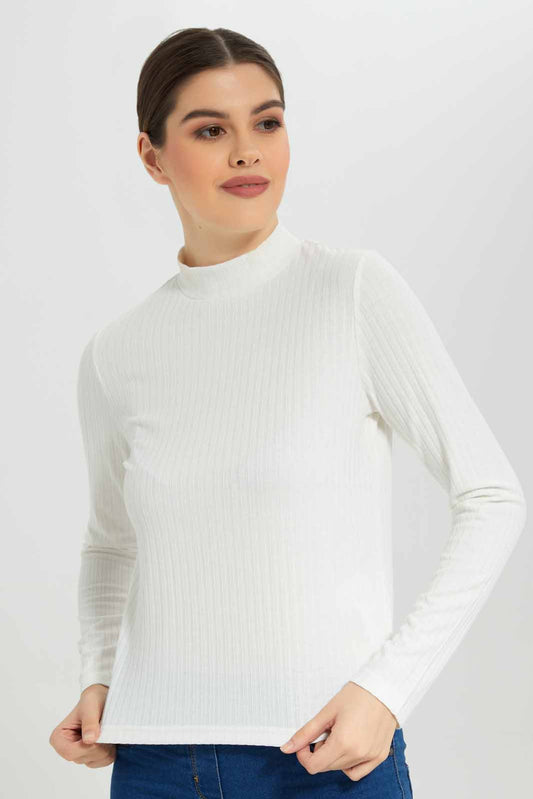 Redtag-Black-High-Neck-Long-Sleeve-Ribbed-T-Shirt-Category:T-Shirts,-Colour:Black,-Deals:New-In,-Filter:Women's-Clothing,-New-In-Women-APL,-Non-Sale,-Section:Women,-W22B,-Women-T-Shirts-Women's-
