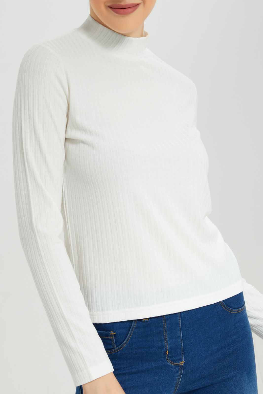 Redtag-Black-High-Neck-Long-Sleeve-Ribbed-T-Shirt-Category:T-Shirts,-Colour:Black,-Deals:New-In,-Filter:Women's-Clothing,-New-In-Women-APL,-Non-Sale,-Section:Women,-W22B,-Women-T-Shirts-Women's-