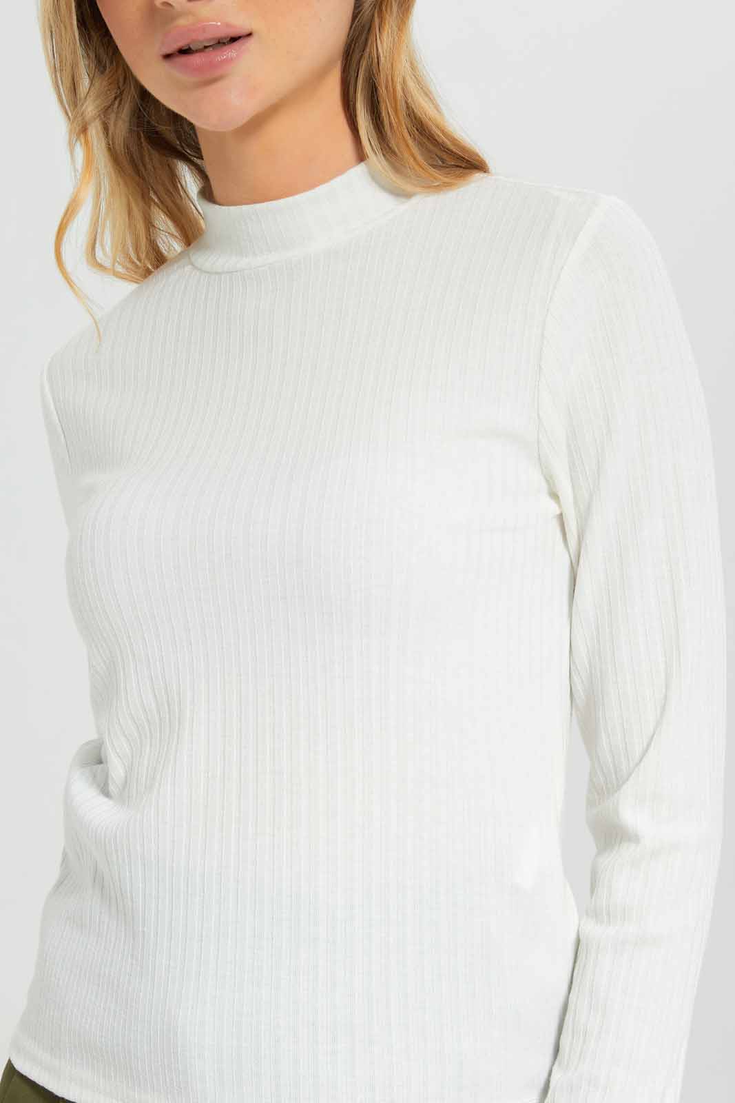 Redtag-Ivory-High-Neck-Long-Sleeve-Ribbed-T-Shirt-Category:T-Shirts,-Colour:Ivory,-Deals:New-In,-Dept:Ladieswear,-Filter:Women's-Clothing,-New-In-Women-APL,-Non-Sale,-Section:Women,-W22B,-Women-T-Shirts-Women's-
