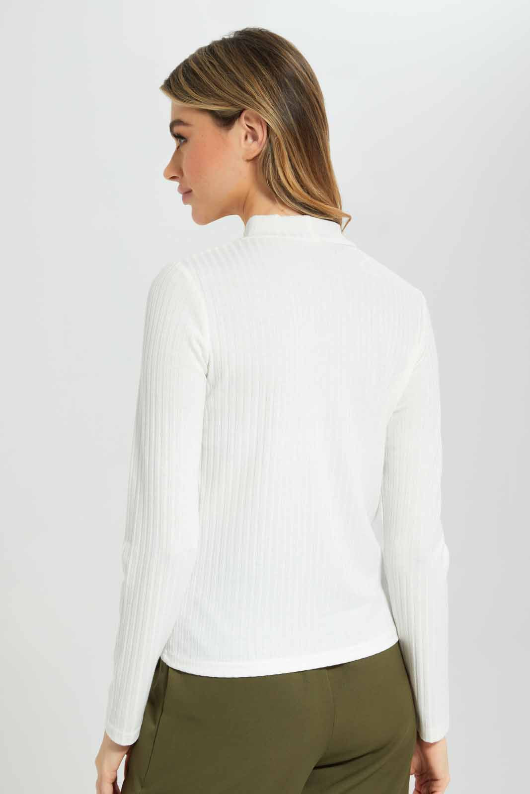 Redtag-Ivory-High-Neck-Long-Sleeve-Ribbed-T-Shirt-Category:T-Shirts,-Colour:Ivory,-Deals:New-In,-Dept:Ladieswear,-Filter:Women's-Clothing,-New-In-Women-APL,-Non-Sale,-Section:Women,-W22B,-Women-T-Shirts-Women's-