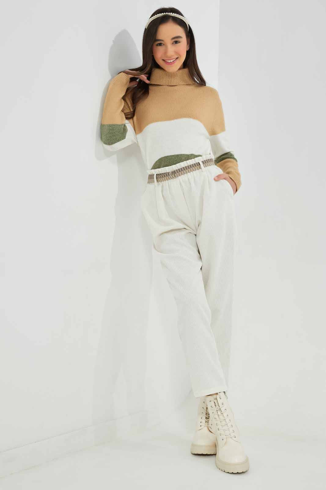 Redtag-White-Cordorouy-Trouser-W/-Belt-Category:Trousers,-Colour:White,-Deals:New-In,-Filter:Senior-Girls-(8-to-14-Yrs),-GSR-Trousers,-New-In-GSR-APL,-Non-Sale,-Section:Girls-(0-to-14Yrs),-W22B-Senior-Girls-9 to 14 Years