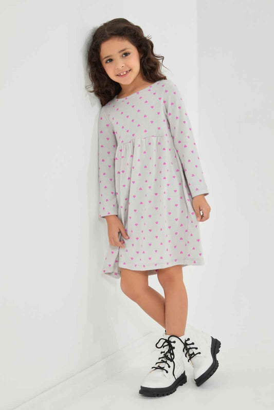 Redtag-Pink-Knitted-Y/D-Check-Long-Sleeve-Dress-Category:Dresses,-Colour:Apricot,-Deals:New-In,-Dept:Girls,-Filter:Girls-(2-to-8-Yrs),-GIR-Dresses,-New-In-GIR-APL,-Non-Sale,-Section:Girls-(0-to-14Yrs),-W22B-Girls-2 to 8 Years