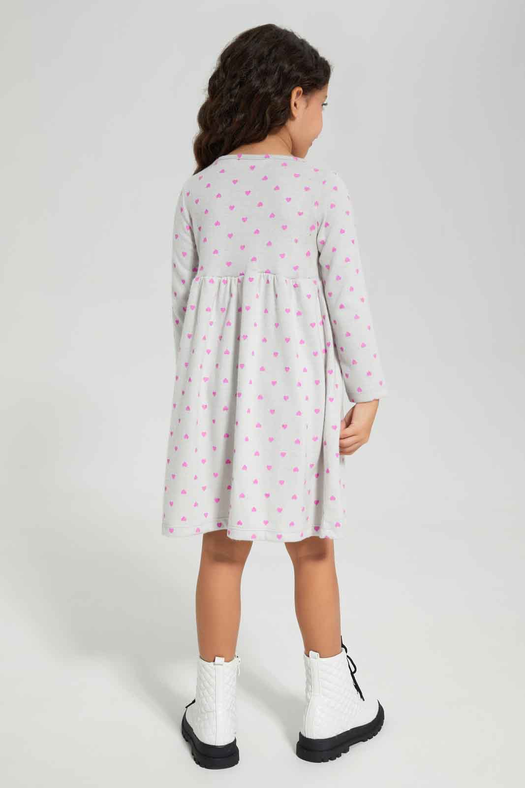 Redtag-Pink-Knitted-Y/D-Check-Long-Sleeve-Dress-Category:Dresses,-Colour:Apricot,-Deals:New-In,-Dept:Girls,-Filter:Girls-(2-to-8-Yrs),-GIR-Dresses,-New-In-GIR-APL,-Non-Sale,-Section:Girls-(0-to-14Yrs),-W22B-Girls-2 to 8 Years