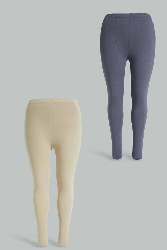 Redtag-Plus-Size-Women-Beige-and-Grey-Basic-Legging-Set-(2-Piece)-Category:Joggers,-Colour:Beige,-Colour:Grey,-Deals:New-In,-Dept:Ladieswear,-Filter:Plus-Size,-LDP-Joggers,-New-In-LDP-APL,-Non-Sale,-Section:Women,-W22B-Women's-