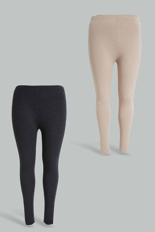Redtag-Plus-Size-Women-Beige-and-Navy-Basic-Legging-Set-(2-Piece)-Category:Joggers,-Colour:Beige,-Colour:Navy,-Deals:New-In,-Dept:Ladieswear,-Filter:Plus-Size,-LDP-Joggers,-New-In-LDP-APL,-Non-Sale,-Section:Women,-W22B-Women's-