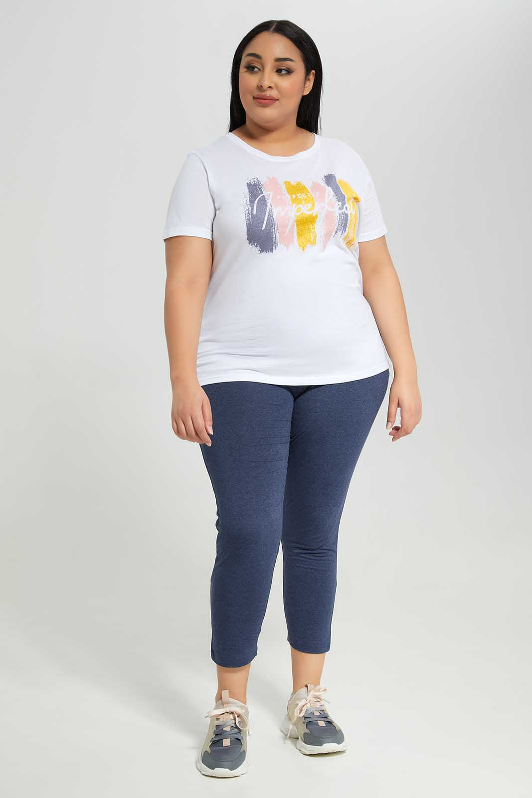 Plus Size Women Navy And Grey Basic Legging (2 Piece)