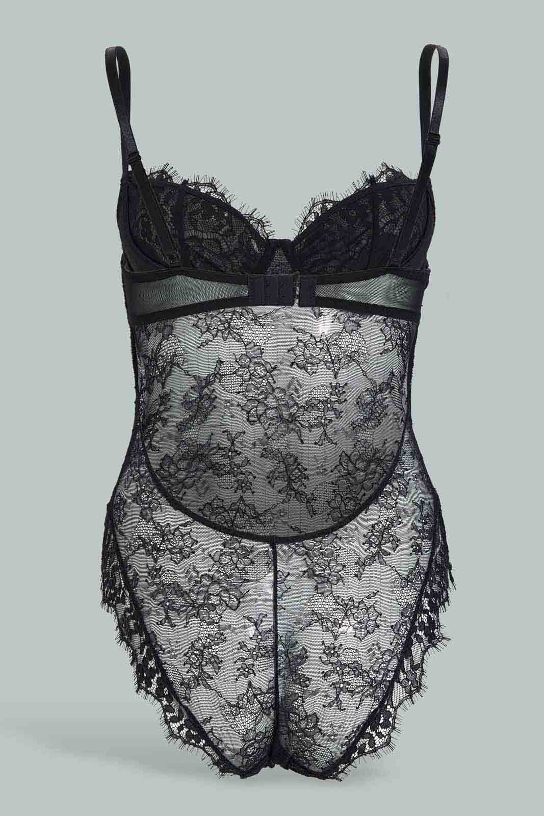 Redtag-Black-Lace-Bodysuit-Non-Padded-Category:Babydolls,-Colour:Black,-Deals:New-In,-Dept:Ladieswear,-Filter:Women's-Clothing,-New-In-Women-APL,-Non-Sale,-Section:Women,-W22B,-Women-Babydolls--