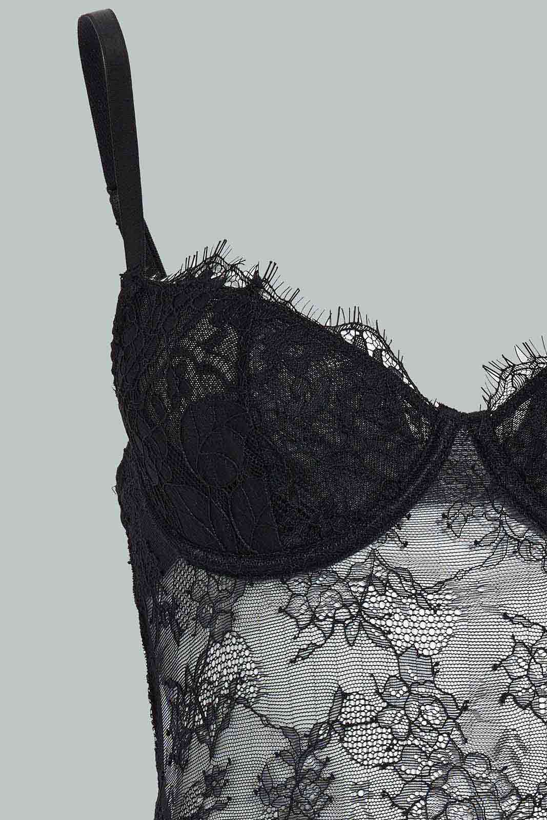 Redtag-Black-Lace-Bodysuit-Non-Padded-Category:Babydolls,-Colour:Black,-Deals:New-In,-Dept:Ladieswear,-Filter:Women's-Clothing,-New-In-Women-APL,-Non-Sale,-Section:Women,-W22B,-Women-Babydolls--