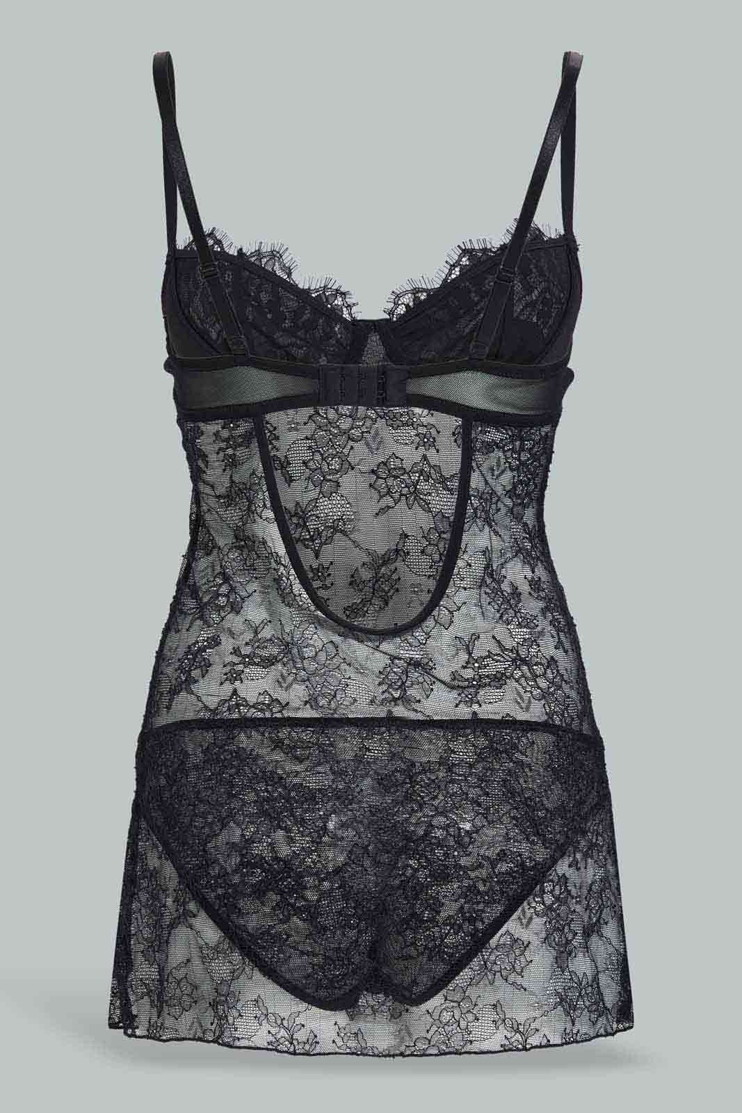 Redtag-Black-Lace-Babydoll-Non-Padded-Category:Babydolls,-Colour:Black,-Deals:New-In,-Dept:Ladieswear,-Filter:Women's-Clothing,-New-In-Women-APL,-Non-Sale,-Section:Women,-W22B,-Women-Babydolls--