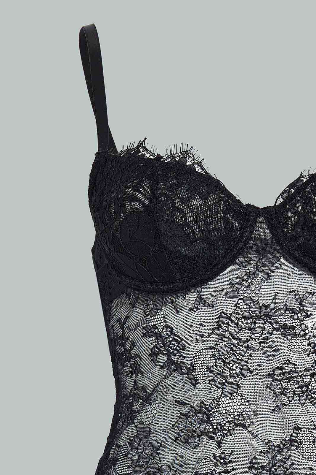 Redtag-Black-Lace-Babydoll-Non-Padded-Category:Babydolls,-Colour:Black,-Deals:New-In,-Dept:Ladieswear,-Filter:Women's-Clothing,-New-In-Women-APL,-Non-Sale,-Section:Women,-W22B,-Women-Babydolls--