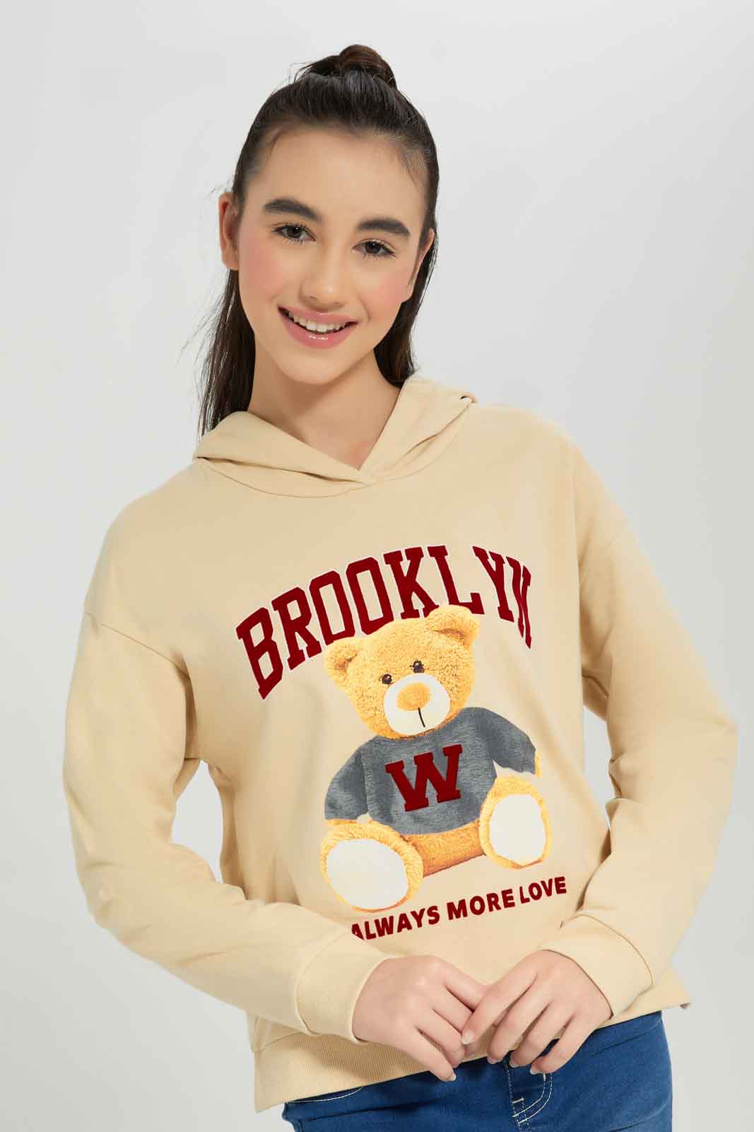 Redtag-Beige-Hoody-Teddy-Bear-Category:Sweatshirts,-Colour:Beige,-Deals:New-In,-Dept:Girls,-Filter:Senior-Girls-(8-to-14-Yrs),-GSR-Sweatshirts,-New-In-GSR-APL,-Non-Sale,-Section:Girls-(0-to-14Yrs),-W22B-Senior-Girls-9 to 14 Years